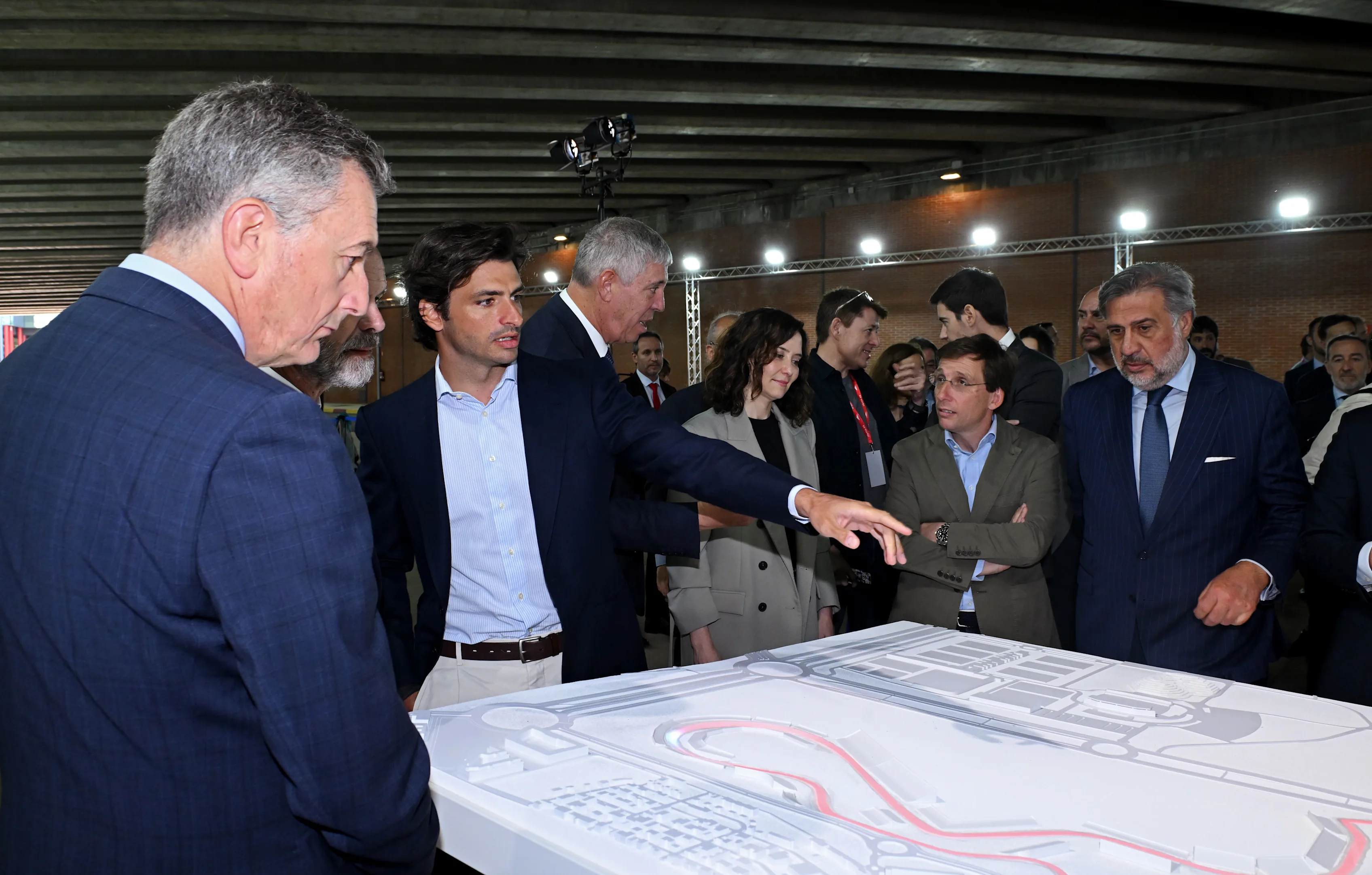 MADRID, SPAIN - APRIL 25: Carlos Sainz of Spain and Williams points at a model of the Formula 1
