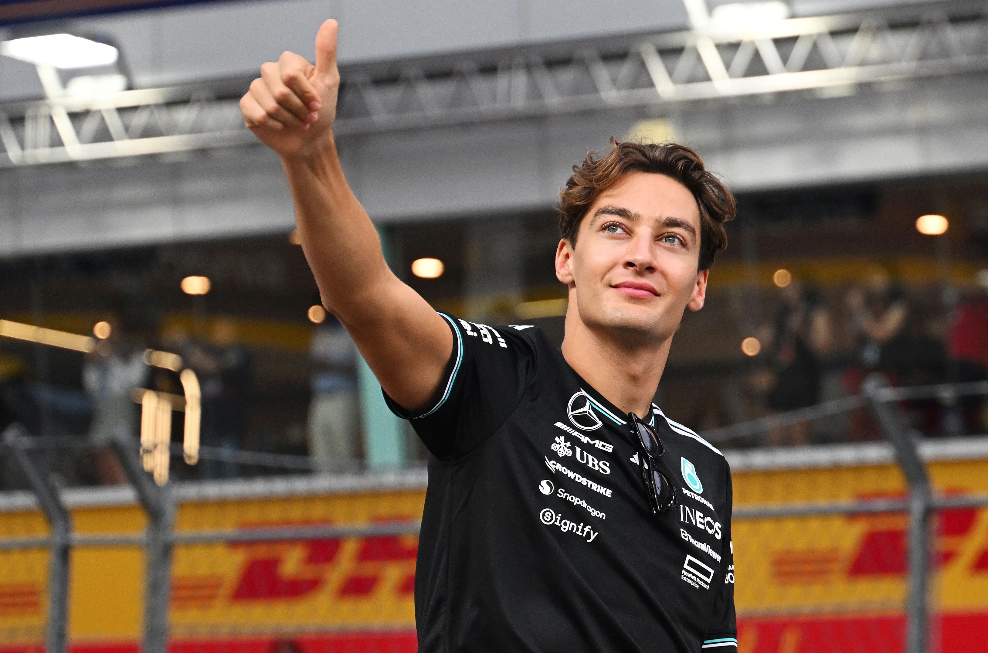 SINGAPORE, SINGAPORE - OCTOBER 05: George Russell of Great Britain and Mercedes AMG Petronas F1