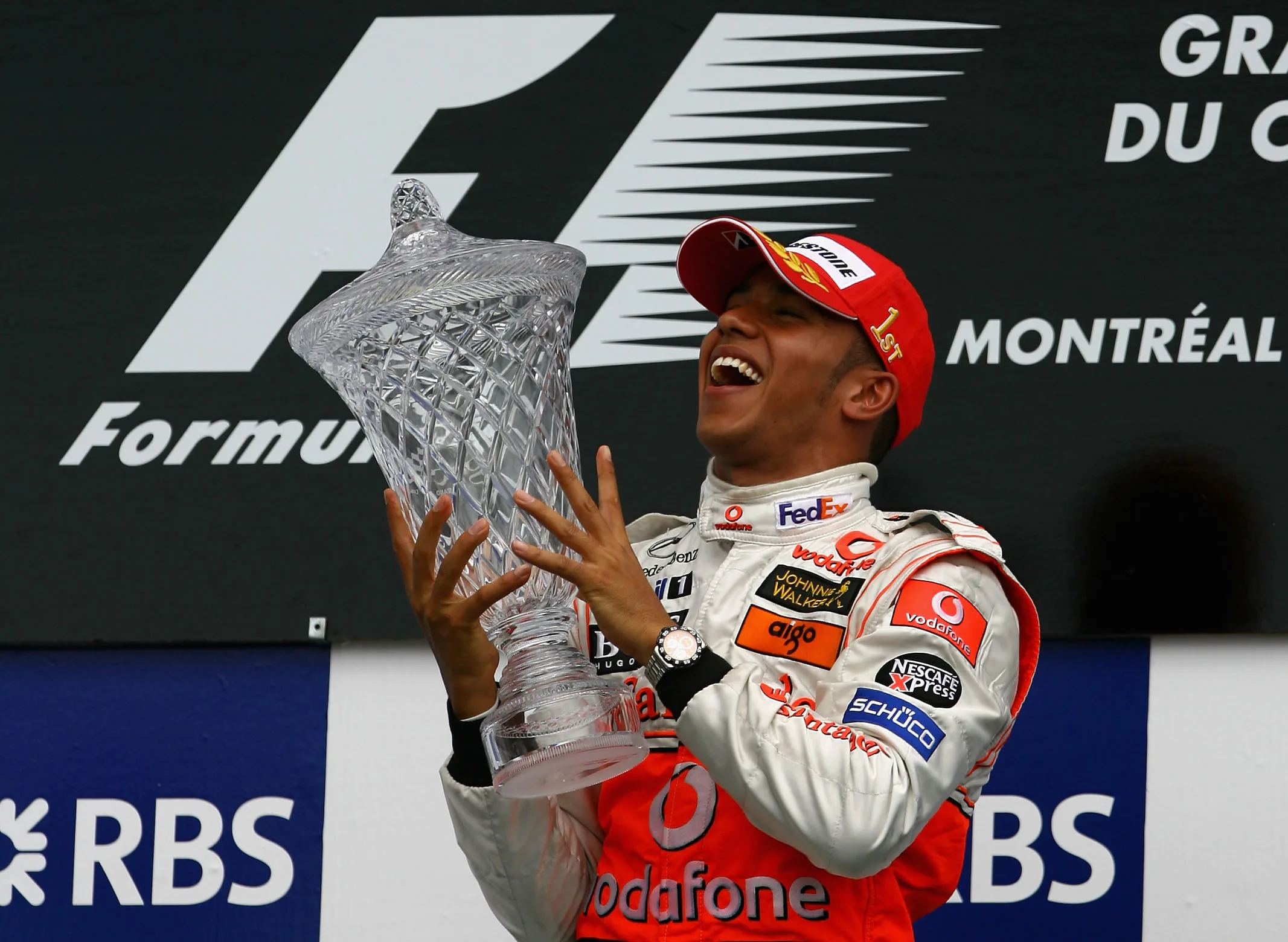 MONTREAL, QC - JUNE 10:  Lewis Hamilton of Great Britain and McLaren Mercedes celebrates winning