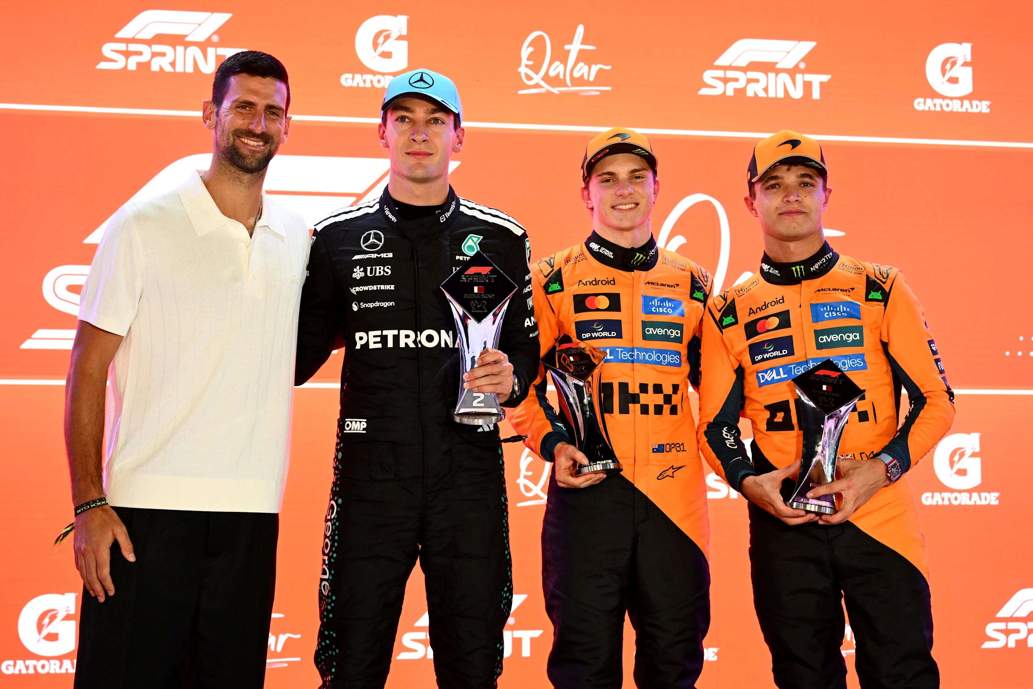 Tennis star Novak Djokovic was on hand to present the trophies to the top three in Saturday's Sprint