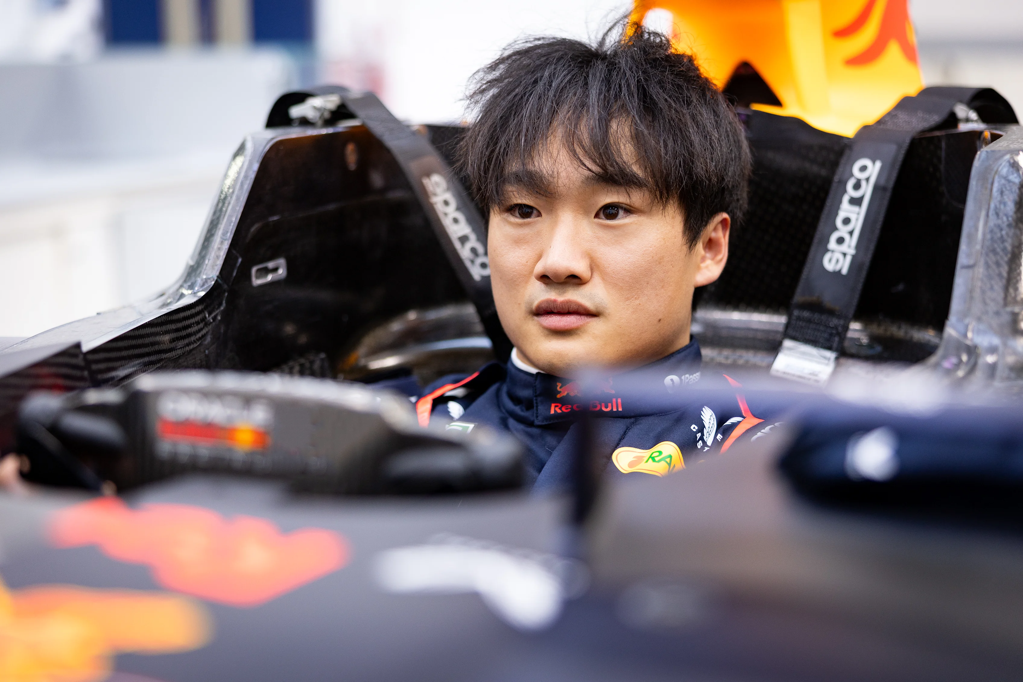 MILTON KEYNES, ENGLAND - MARCH 26: Yuki Tsunoda of Japan and Oracle Red Bull Racing has a seat