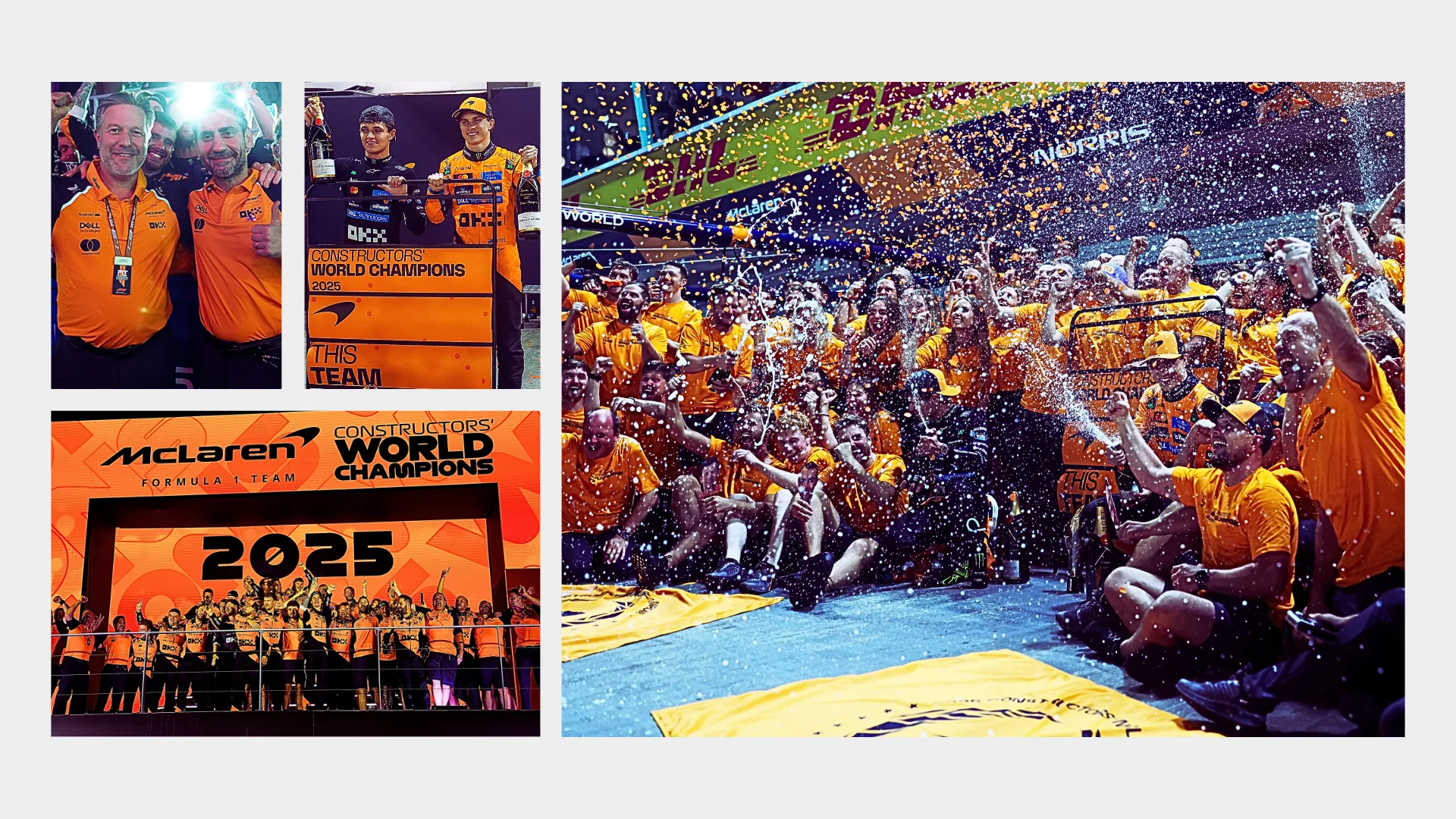SINGAPORE, SINGAPORE - OCTOBER 05: The McLaren team celebrate victory in the Constructors