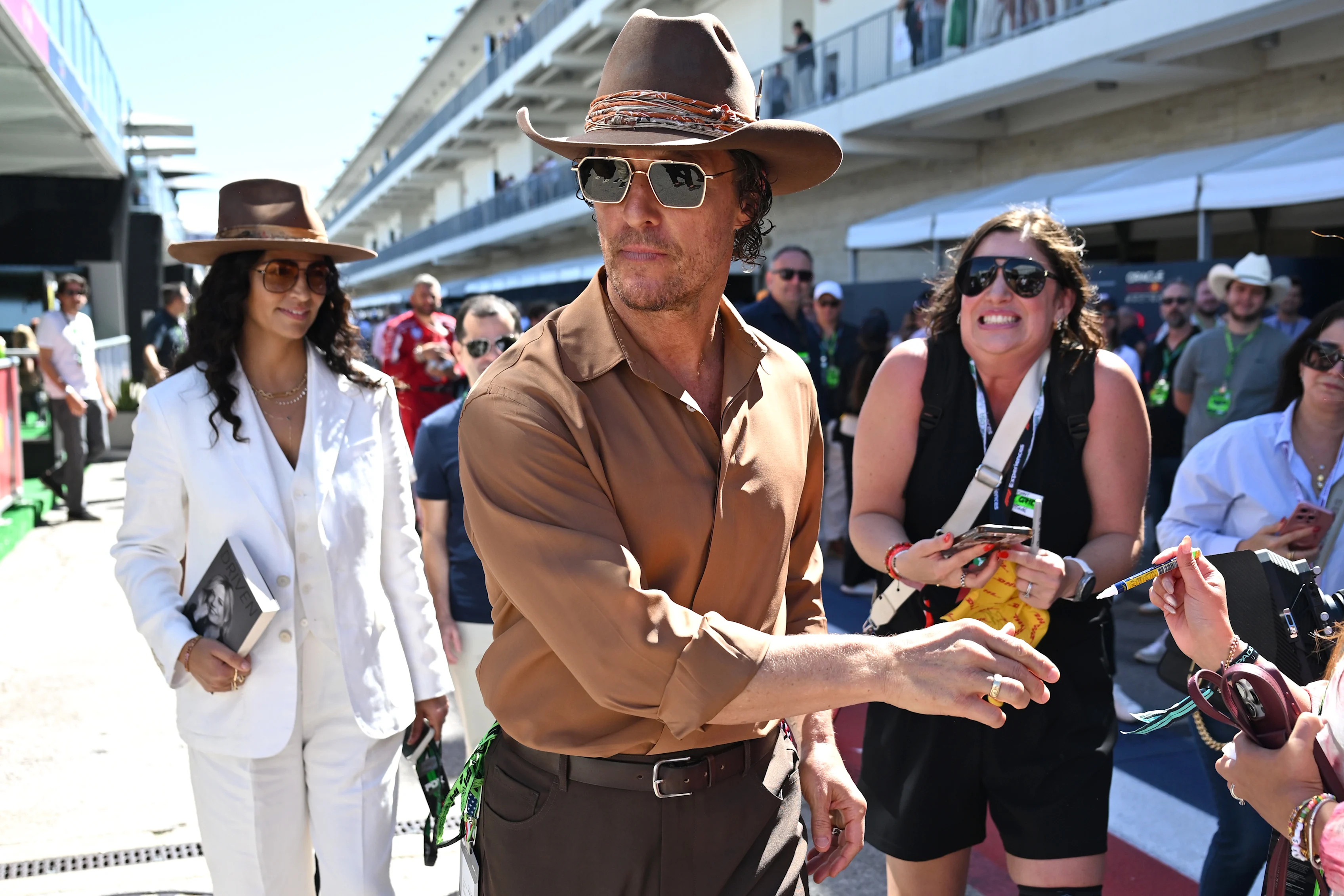 Matthew McConaughey enjoys the paddock at the Circuit of The Americas