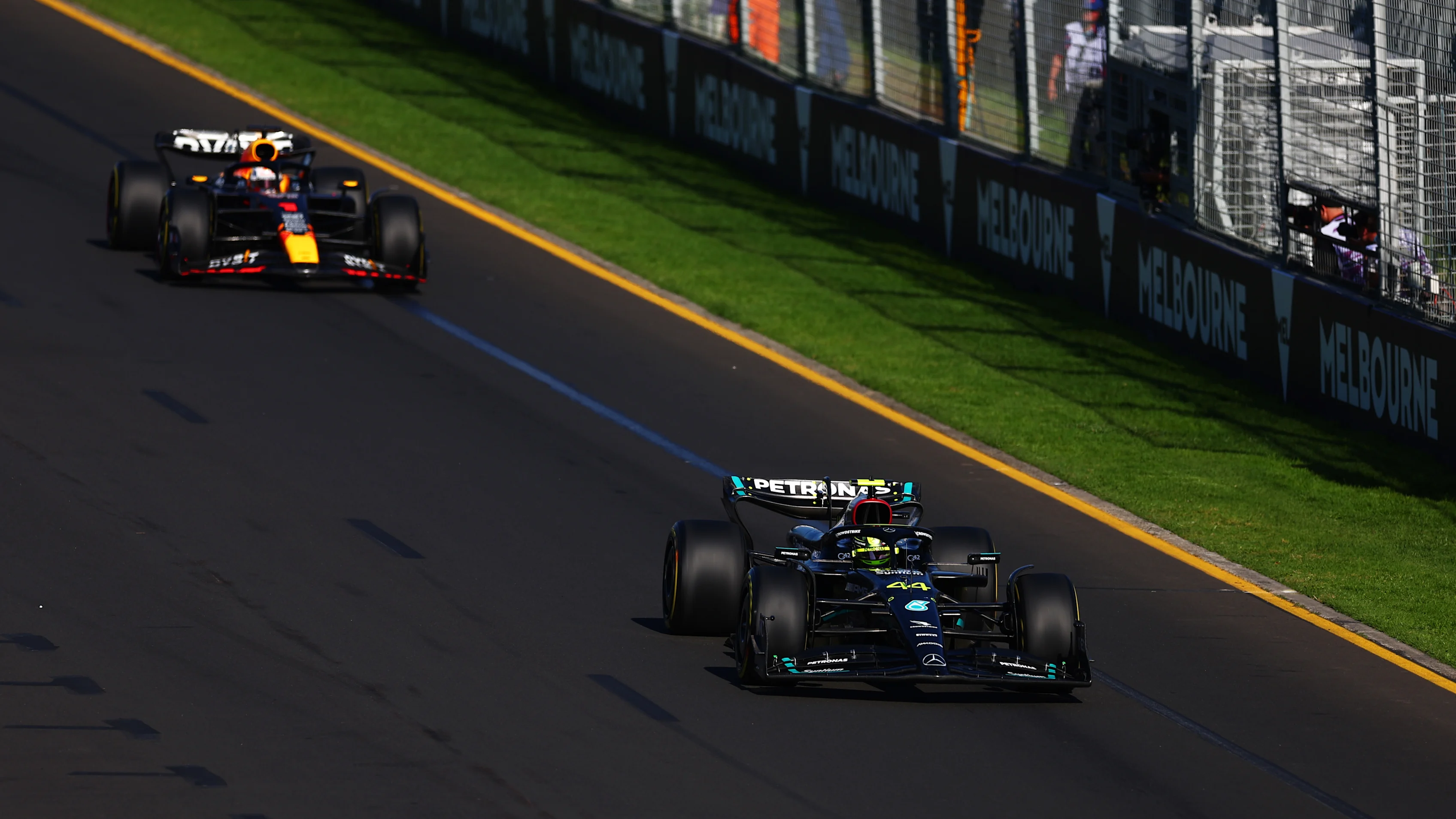 MELBOURNE, AUSTRALIA - APRIL 02: Lewis Hamilton of Great Britain driving the (44) Mercedes AMG