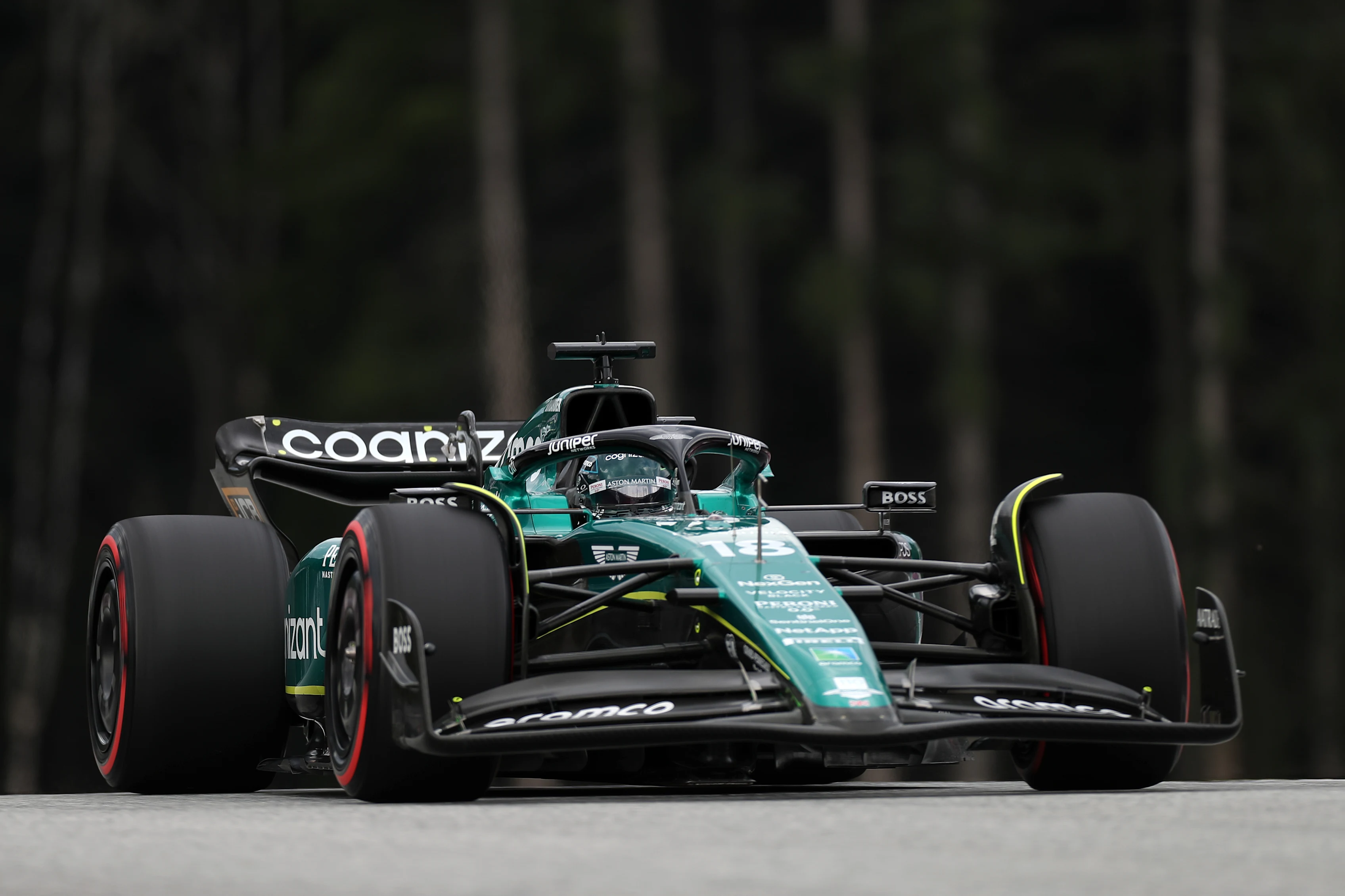 SPIELBERG, AUSTRIA - JUNE 30: Lance Stroll of Canada driving the (18) Aston Martin AMR23 Mercedes