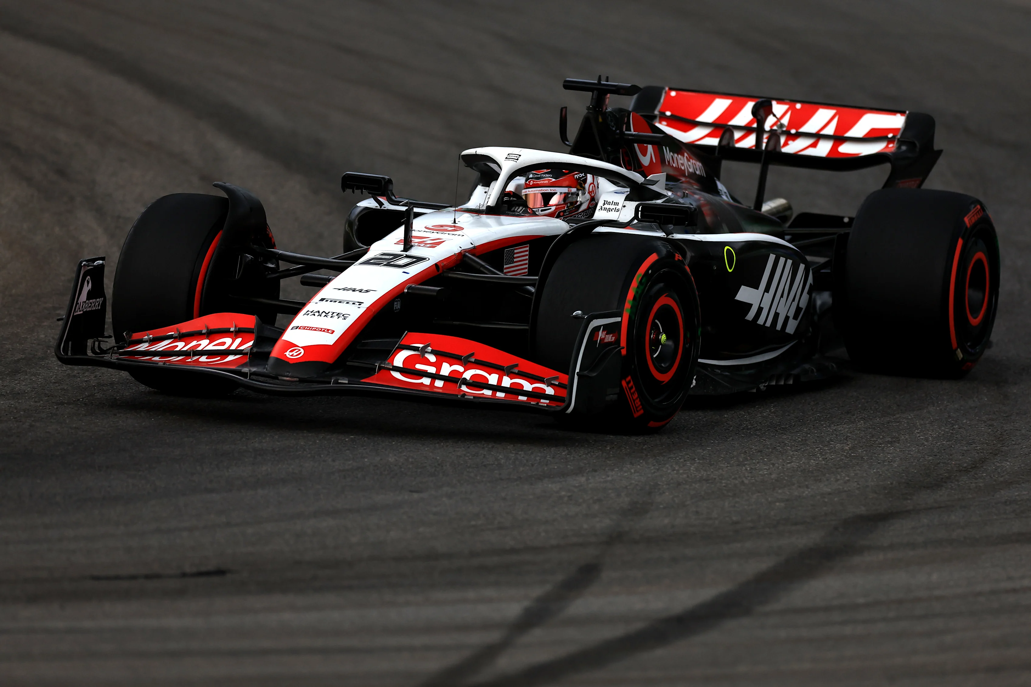SAO PAULO, BRAZIL - NOVEMBER 03: Kevin Magnussen of Denmark driving the (20) Haas F1 VF-23 Ferrari