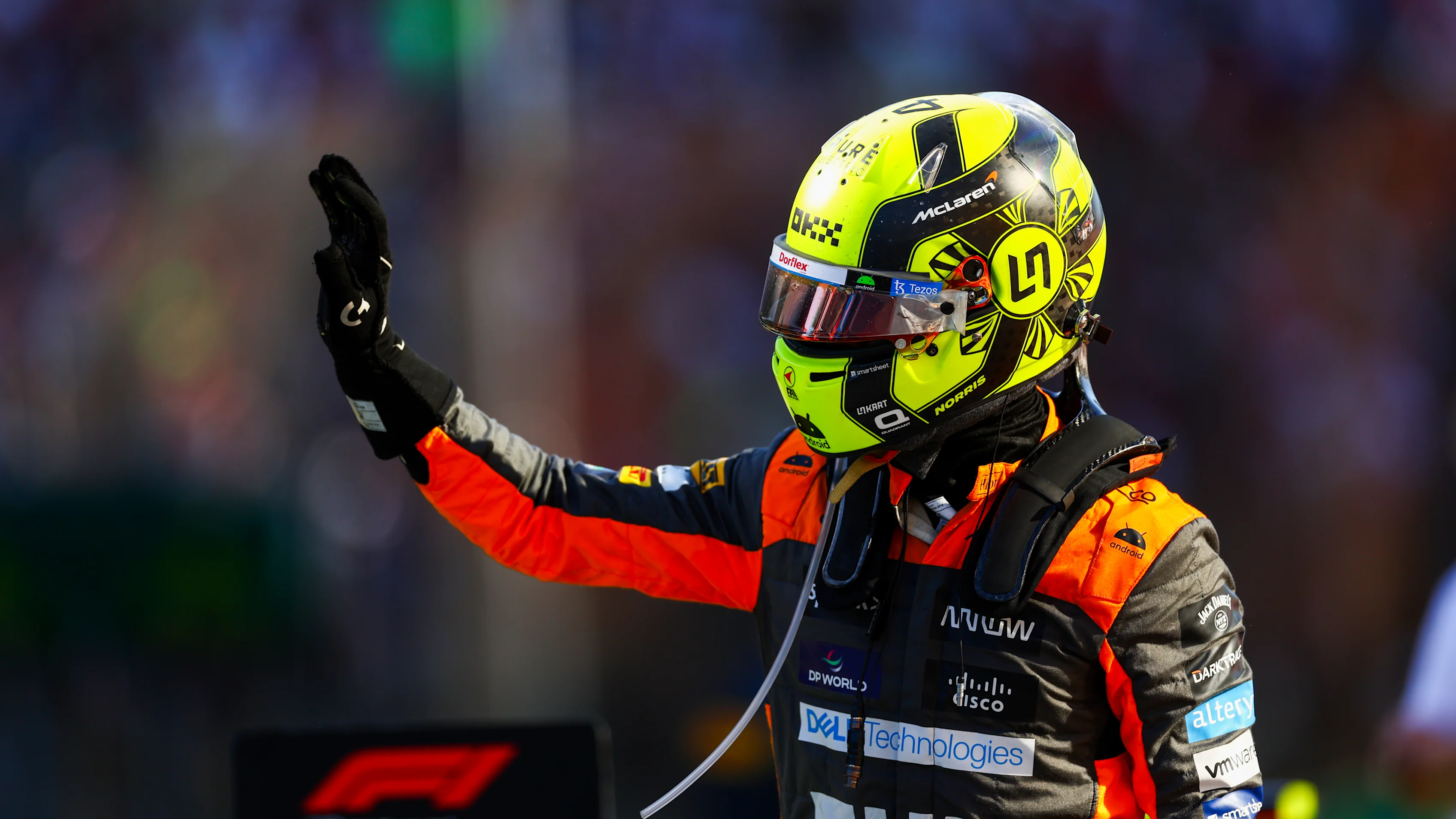 SAO PAULO, BRAZIL - NOVEMBER 04: Second placed Lando Norris of Great Britain and McLaren celebrates