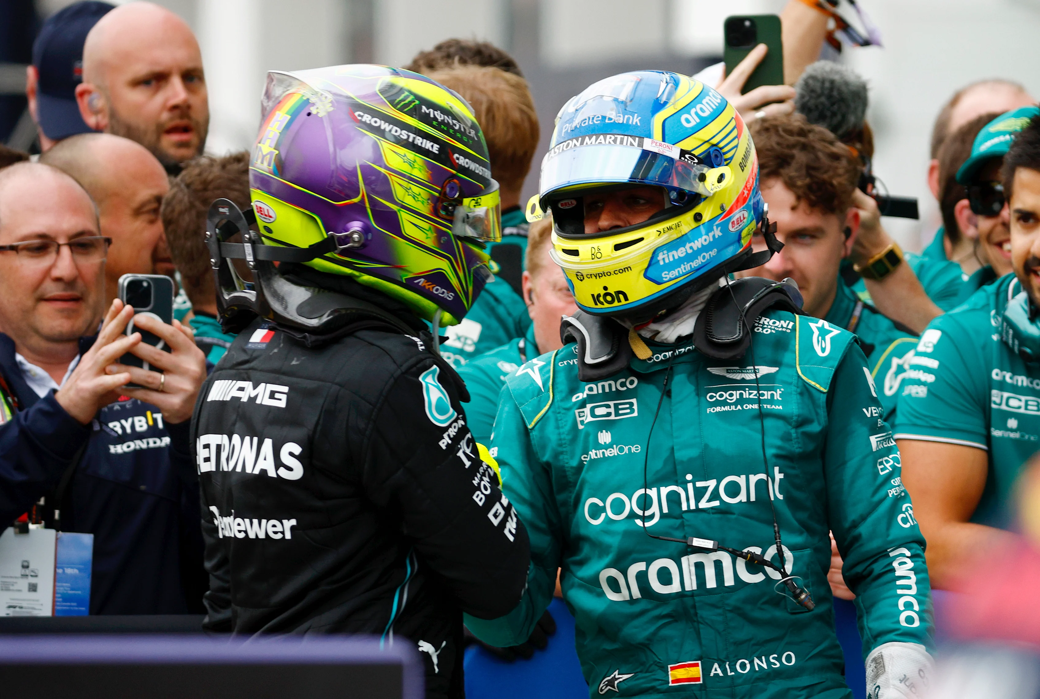 MONTREAL, QUEBEC - JUNE 18: Second placed Fernando Alonso of Spain and Aston Martin F1 Team and
