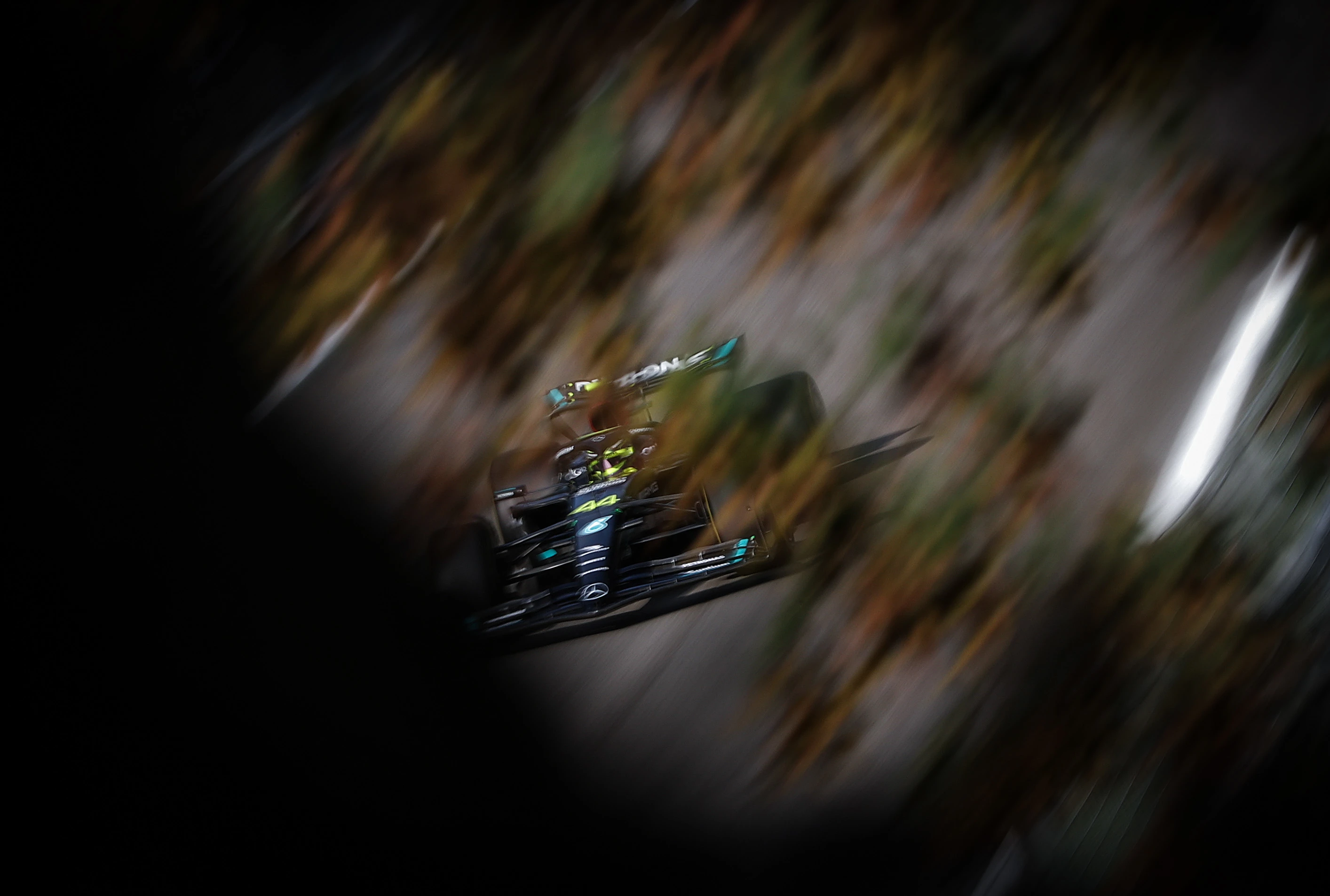MONZA, ITALY - SEPTEMBER 01: Lewis Hamilton of Great Britain driving the (44) Mercedes AMG Petronas F1 Team W14 on track during practice ahead of the F1 Grand Prix of Italy at Autodromo Nazionale Monza on September 01, 2023 in Monza, Italy. (Photo by Ryan Pierse/Getty Images)