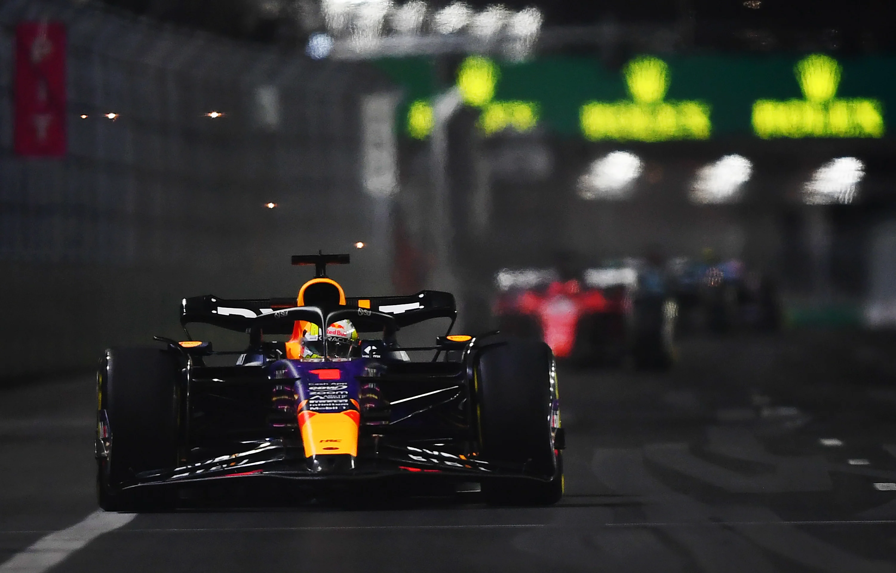 LAS VEGAS, NEVADA - NOVEMBER 18: Max Verstappen of the Netherlands driving the (1) Oracle Red Bull