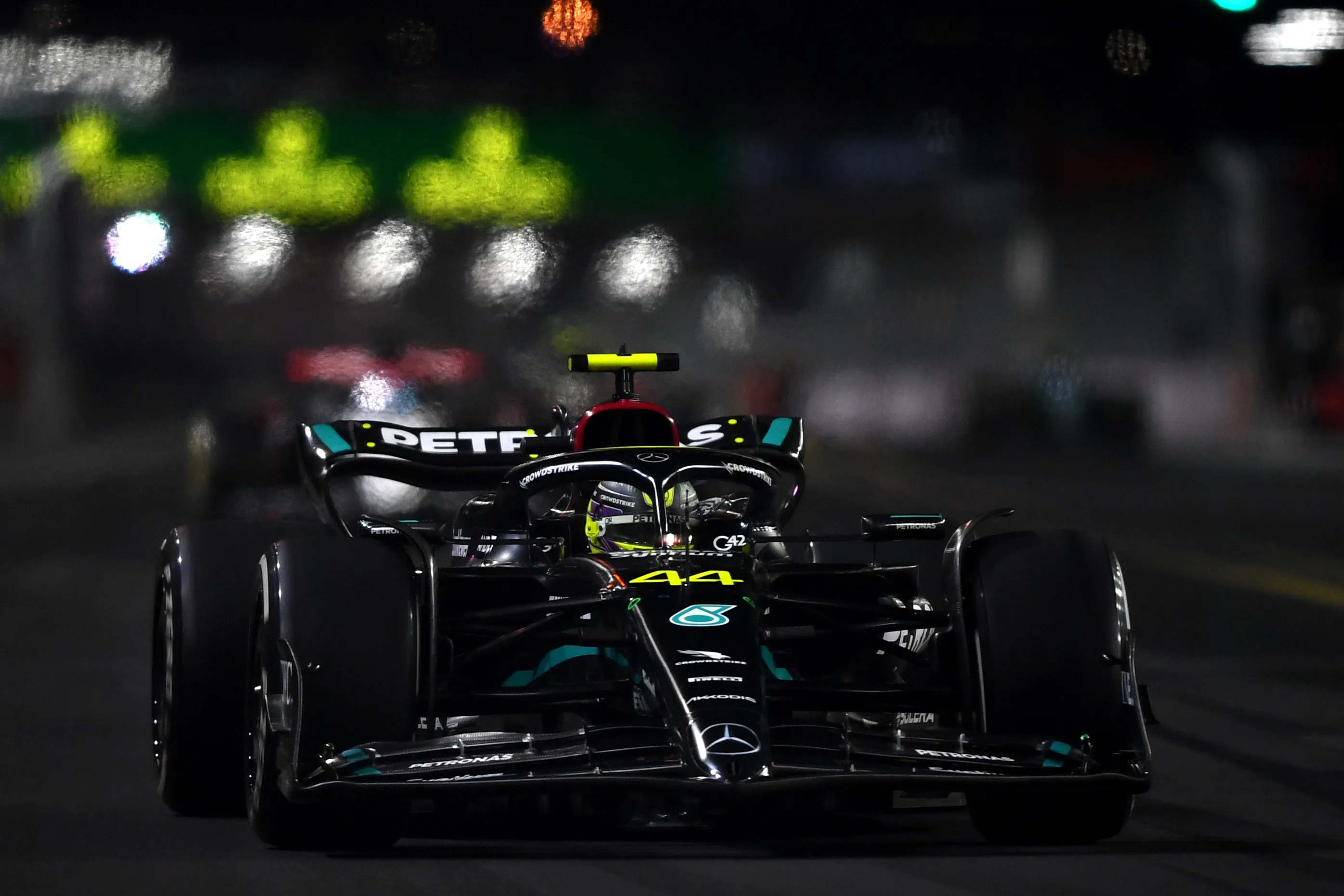 LAS VEGAS, NEVADA - NOVEMBER 18: Lewis Hamilton of Great Britain driving the (44) Mercedes AMG