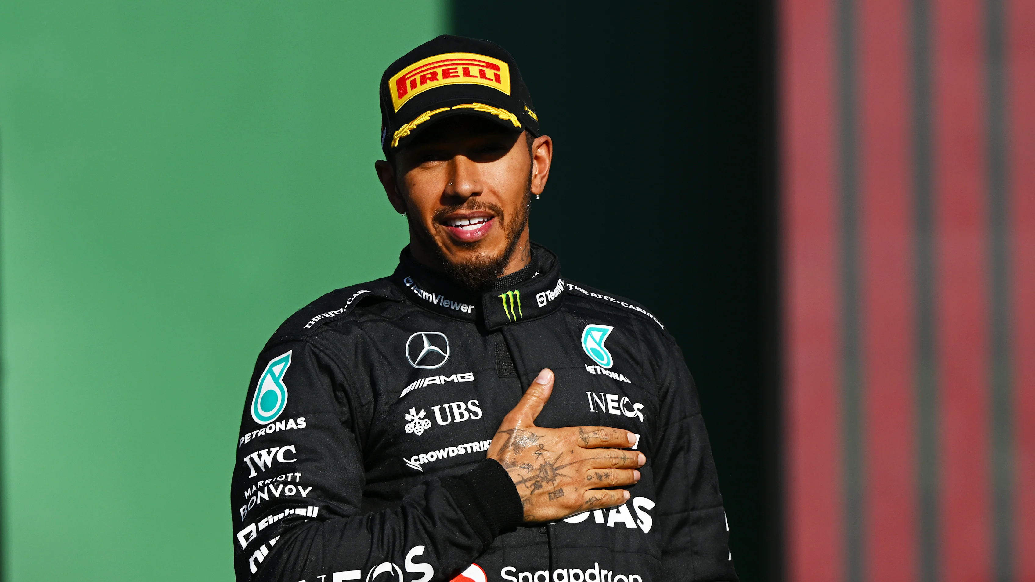 MEXICO CITY, MEXICO - OCTOBER 29: Second placed Lewis Hamilton of Great Britain and Mercedes