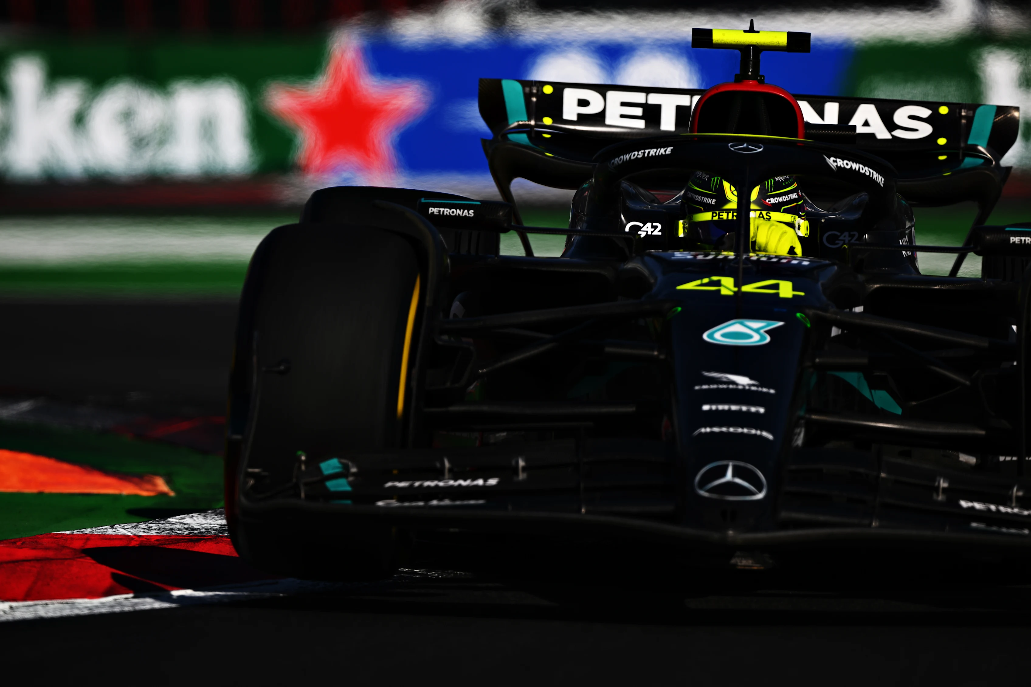 MEXICO CITY, MEXICO - OCTOBER 29: Lewis Hamilton of Great Britain driving the (44) Mercedes AMG
