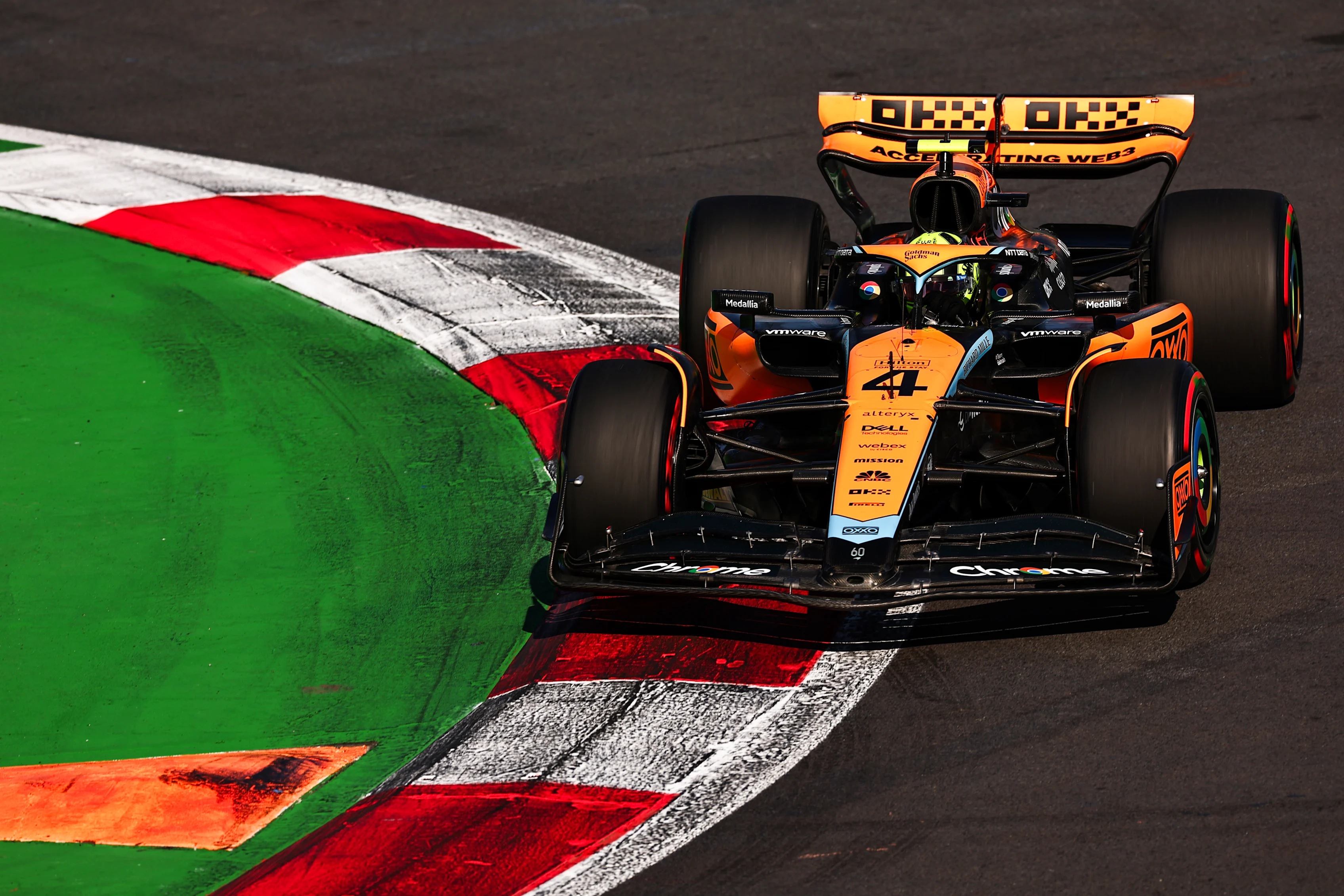 MEXICO CITY, MEXICO - OCTOBER 28: Lando Norris of Great Britain driving the (4) McLaren MCL60