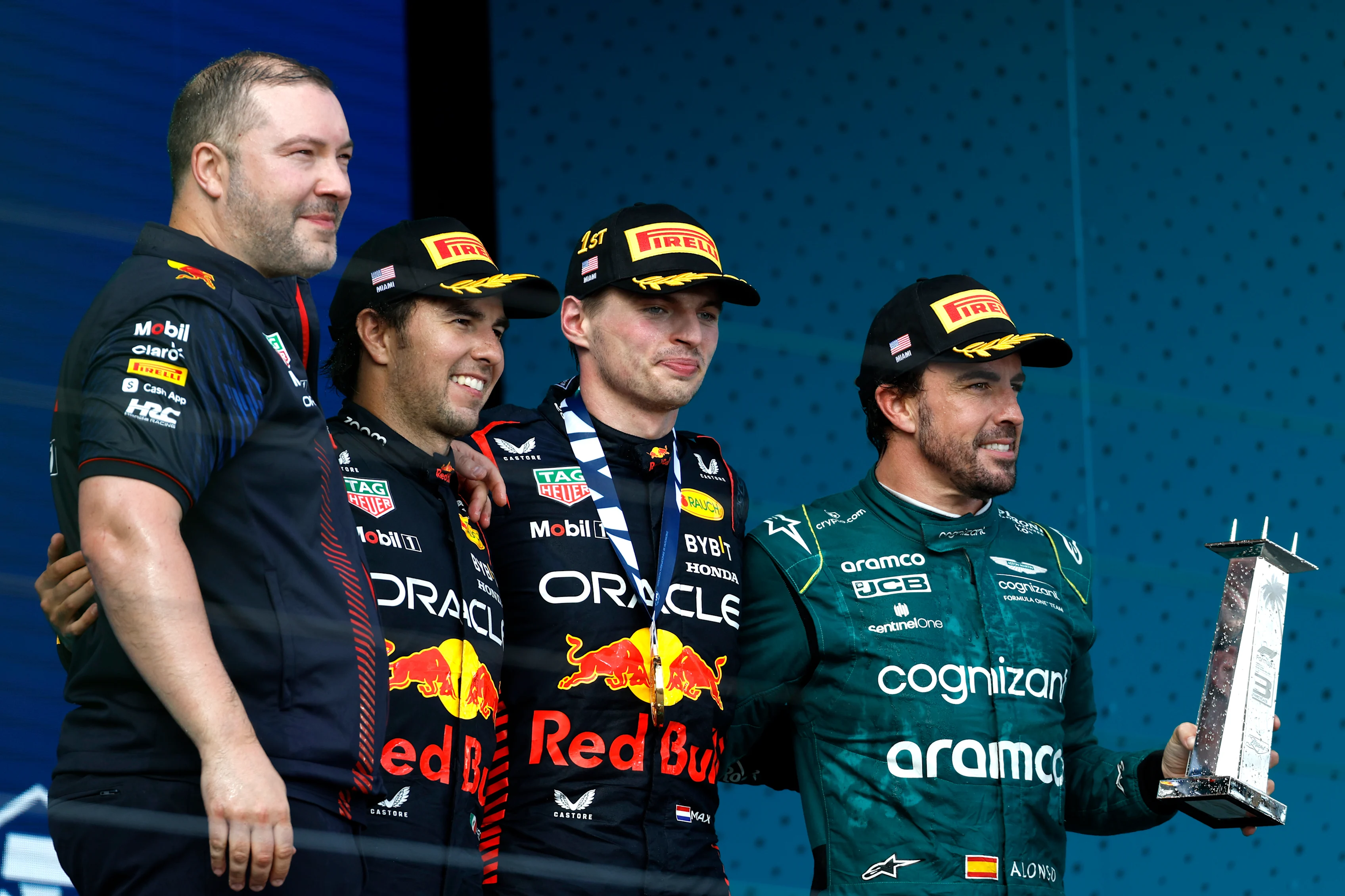MIAMI, FLORIDA - MAY 07: Race winner Max Verstappen of the Netherlands and Oracle Red Bull Racing