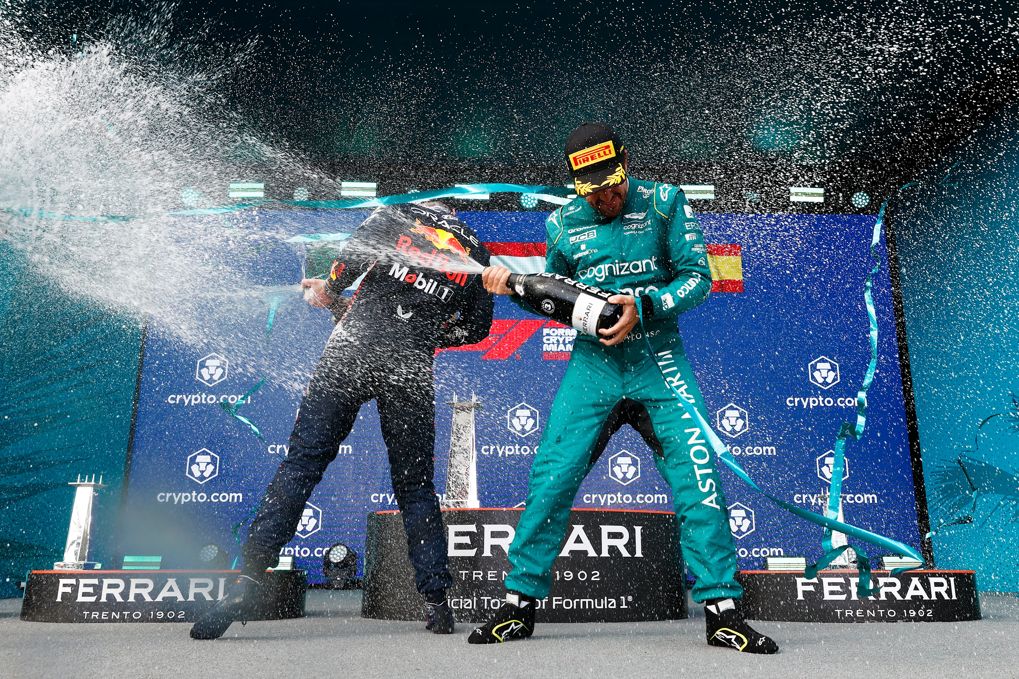 MIAMI, FLORIDA - MAY 07: Race winner Max Verstappen of the Netherlands and Oracle Red Bull Racing