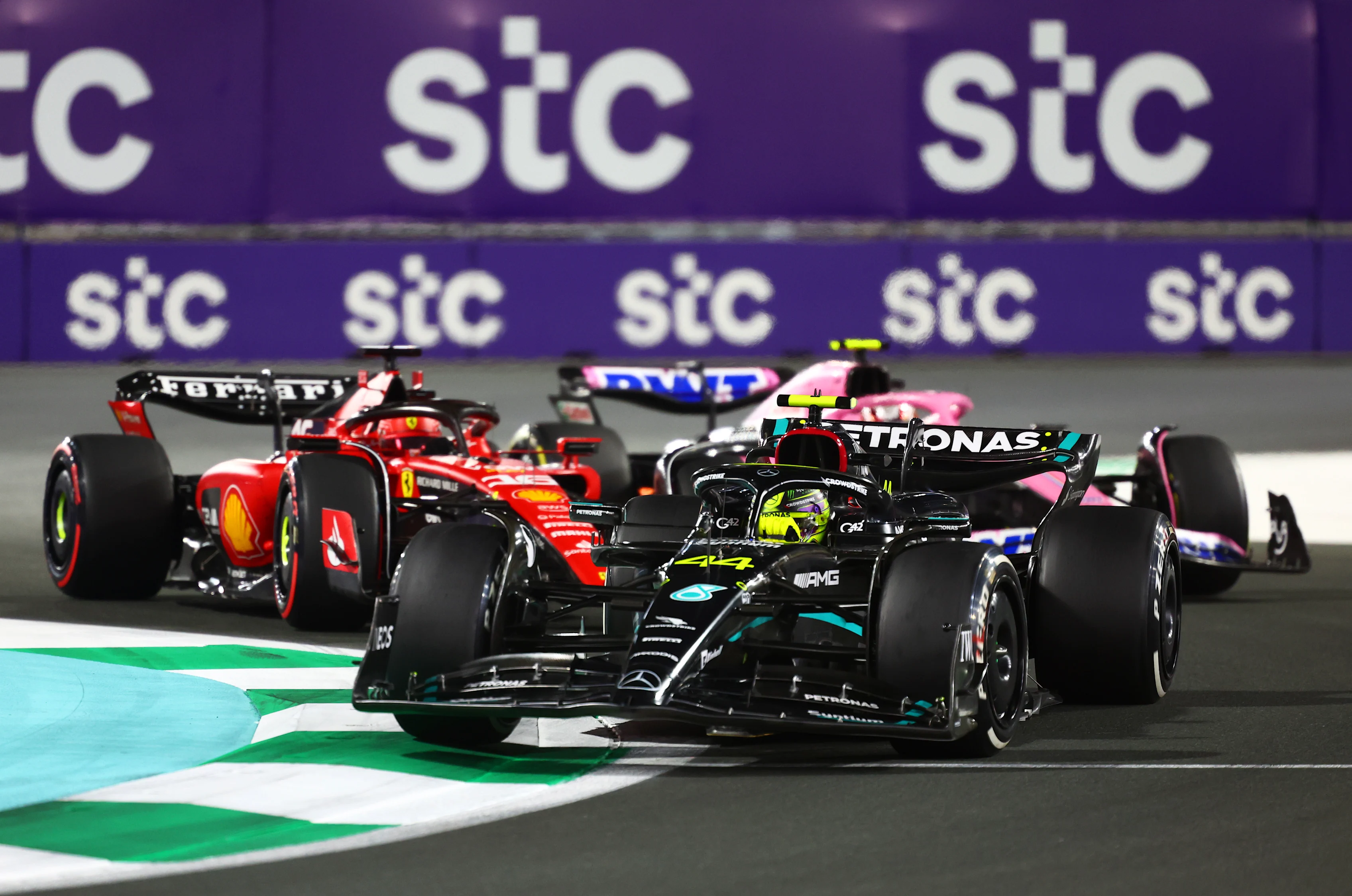 JEDDAH, SAUDI ARABIA - MARCH 19: Lewis Hamilton of Great Britain driving the (44) Mercedes AMG