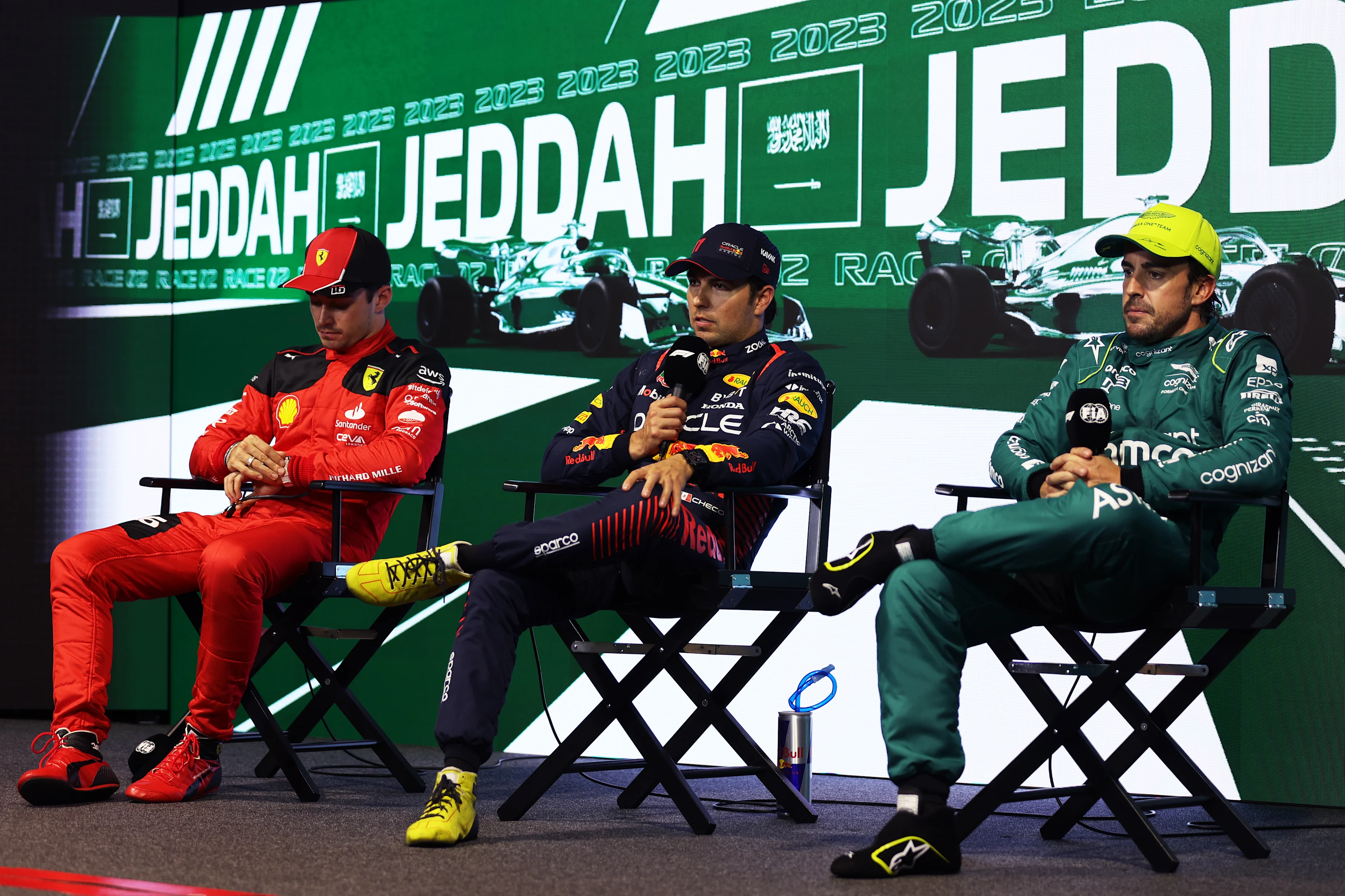 JEDDAH, SAUDI ARABIA - MARCH 18: Pole position qualifier Sergio Perez of Mexico and Oracle Red Bull