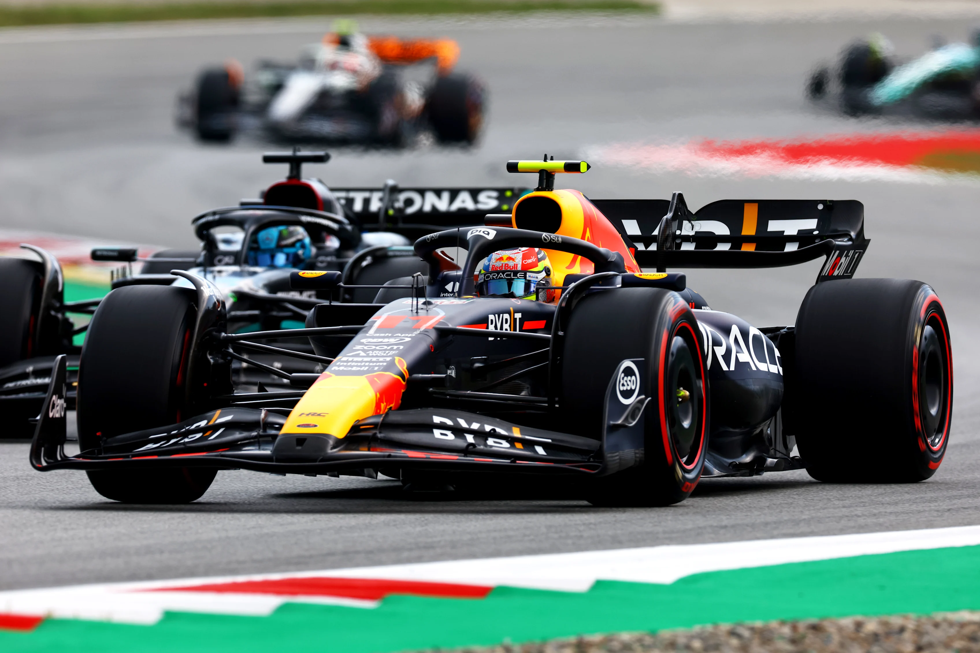 BARCELONA, SPAIN - JUNE 03: Sergio Perez of Mexico driving the (11) Oracle Red Bull Racing RB19 on