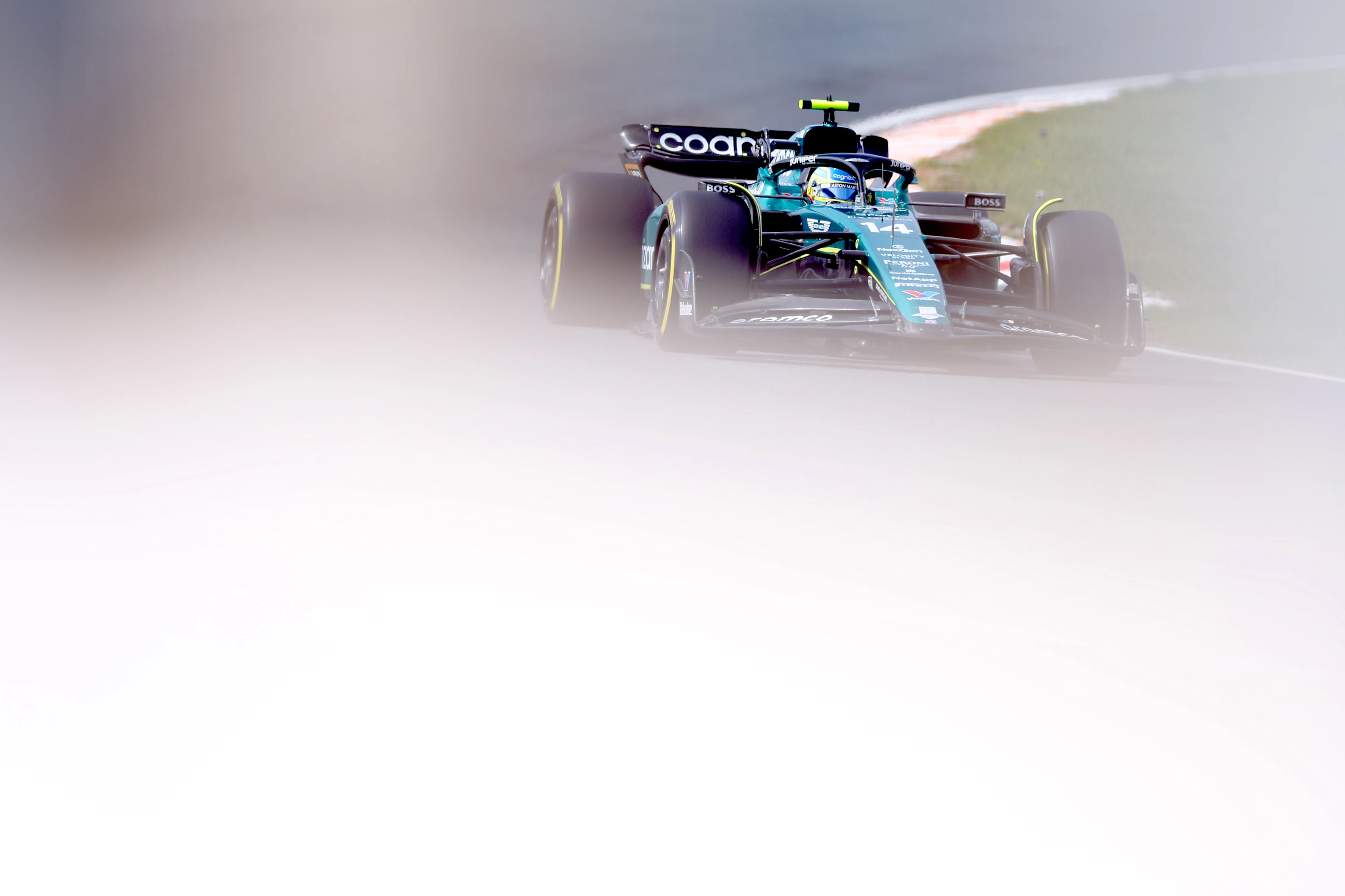 ZANDVOORT, NETHERLANDS - AUGUST 25: Fernando Alonso of Spain driving the (14) Aston Martin AMR23 Mercedes on track during practice ahead of the F1 Grand Prix of The Netherlands at Circuit Zandvoort on August 25, 2023 in Zandvoort, Netherlands. (Photo by Dean Mouhtaropoulos/Getty Images)