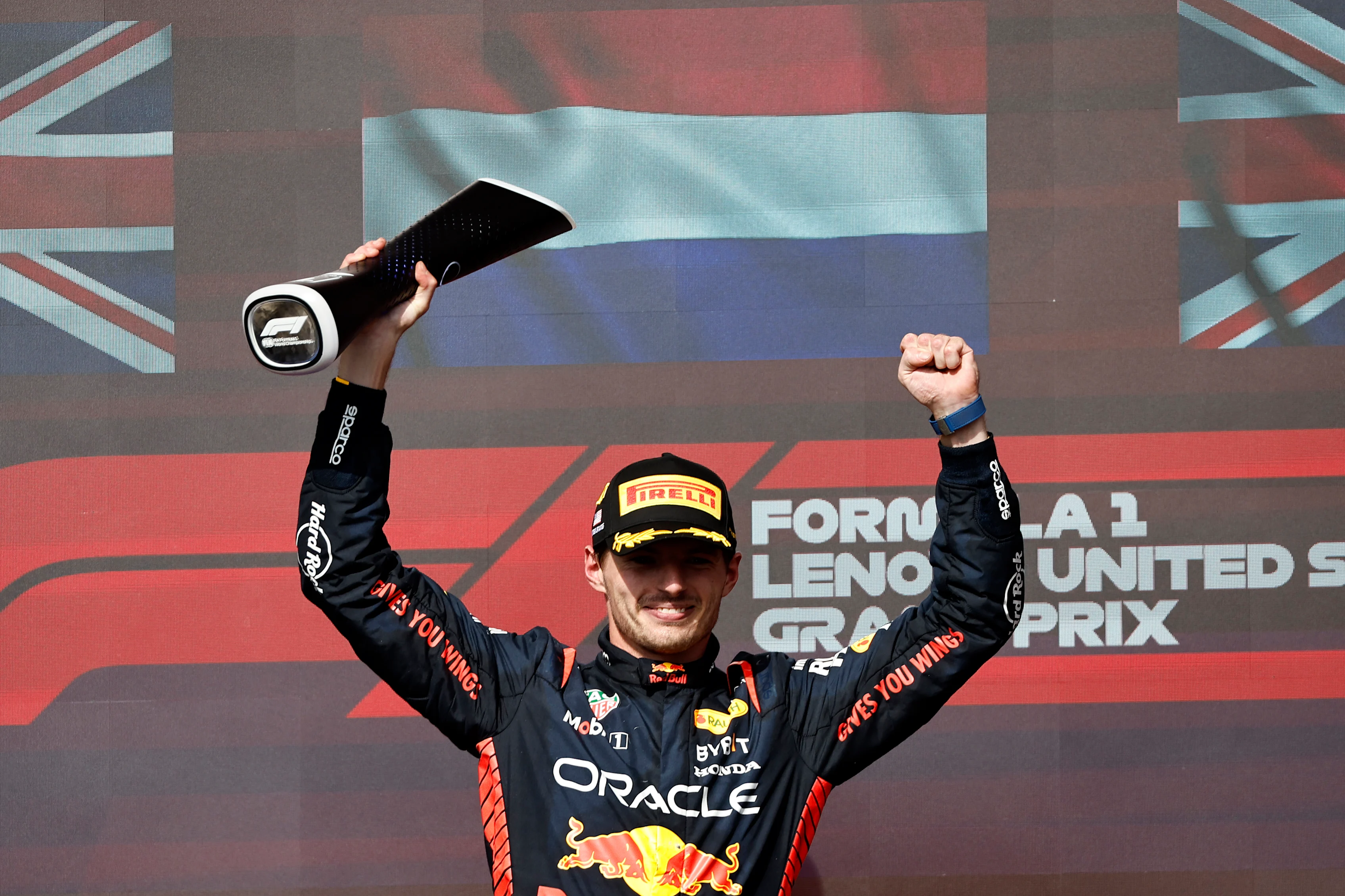 AUSTIN, TEXAS - OCTOBER 22: Race winner Max Verstappen of the Netherlands and Oracle Red Bull