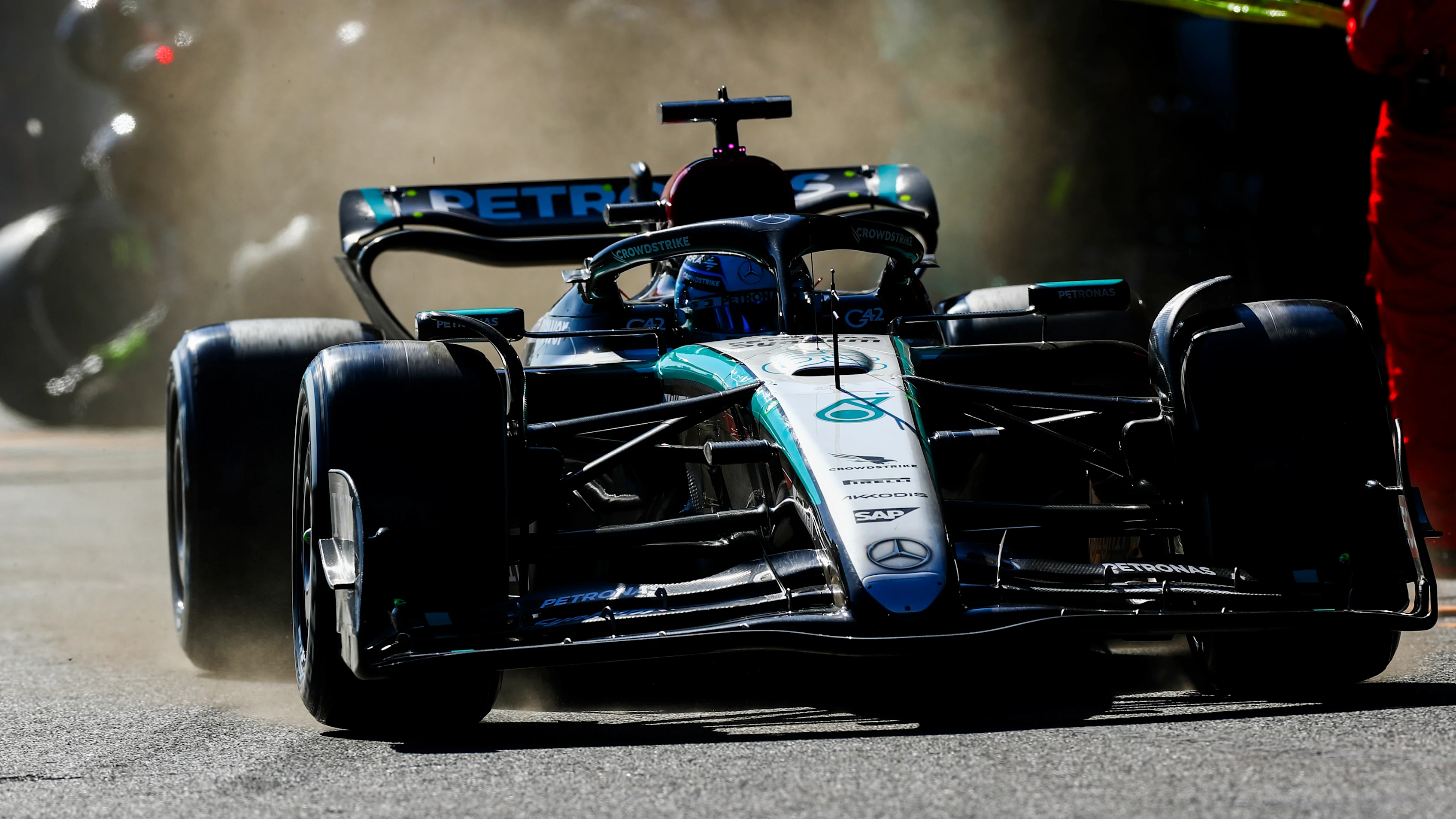 BAKU, AZERBAIJAN - SEPTEMBER 15: George Russell of Mercedes and Great Britain during the F1 Grand
