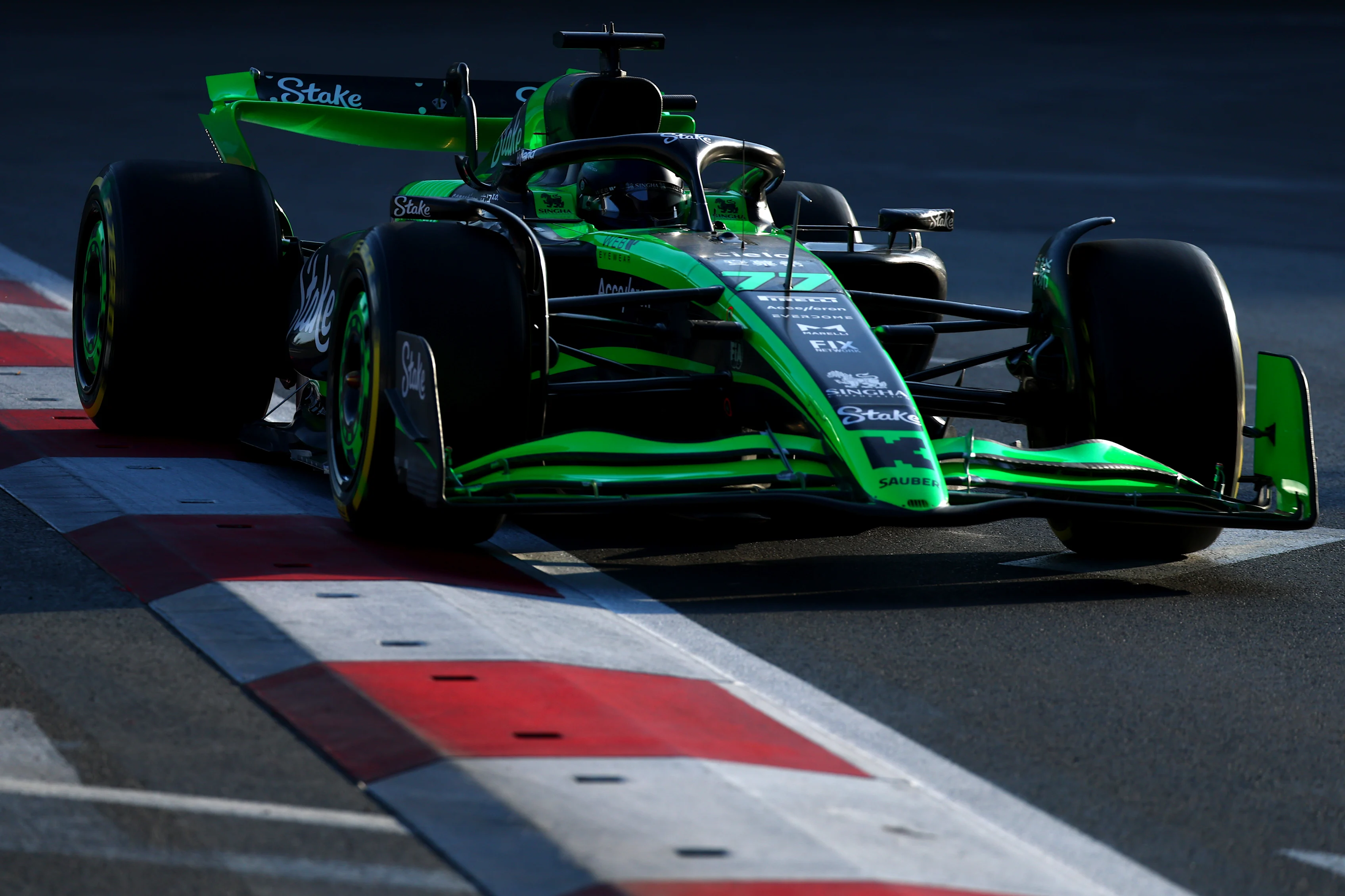 BAKU, AZERBAIJAN - SEPTEMBER 13: Valtteri Bottas of Finland driving the (77) Kick Sauber C44 Ferrari on track during practice ahead of the F1 Grand Prix of Azerbaijan at Baku City Circuit on September 13, 2024 in Baku, Azerbaijan. (Photo by Clive Rose - Formula 1/Formula 1 via Getty Images)