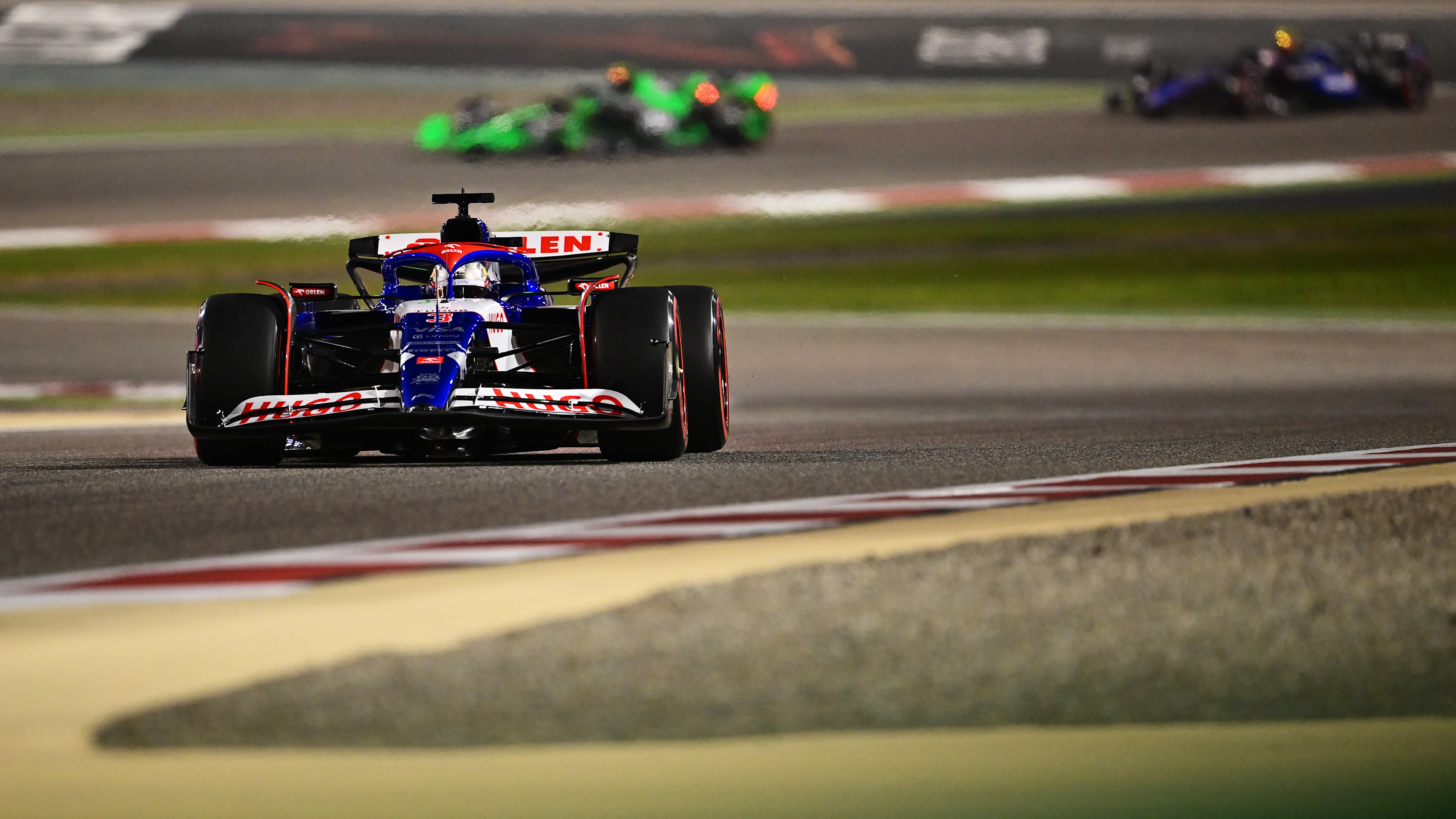 BAHRAIN, BAHRAIN - MARCH 02: Daniel Ricciardo of Australia driving the (3) Visa Cash App RB VCARB 01 on track during the F1 Grand Prix of Bahrain at Bahrain International Circuit on March 02, 2024 in Bahrain, Bahrain. (Photo by Pauline Ballet - Formula 1/Formula 1 via Getty Images)