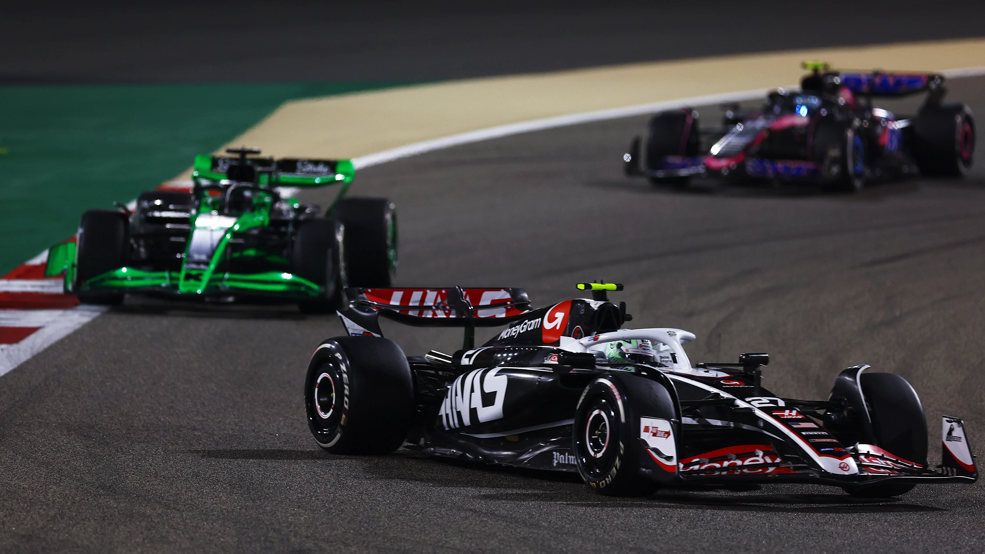 BAHRAIN, BAHRAIN - MARCH 02: Nico Hulkenberg of Germany driving the (27) Haas F1 VF-24 Ferrari on track during the F1 Grand Prix of Bahrain at Bahrain International Circuit on March 02, 2024 in Bahrain, Bahrain. (Photo by Bryn Lennon - Formula 1/Formula 1 via Getty Images)