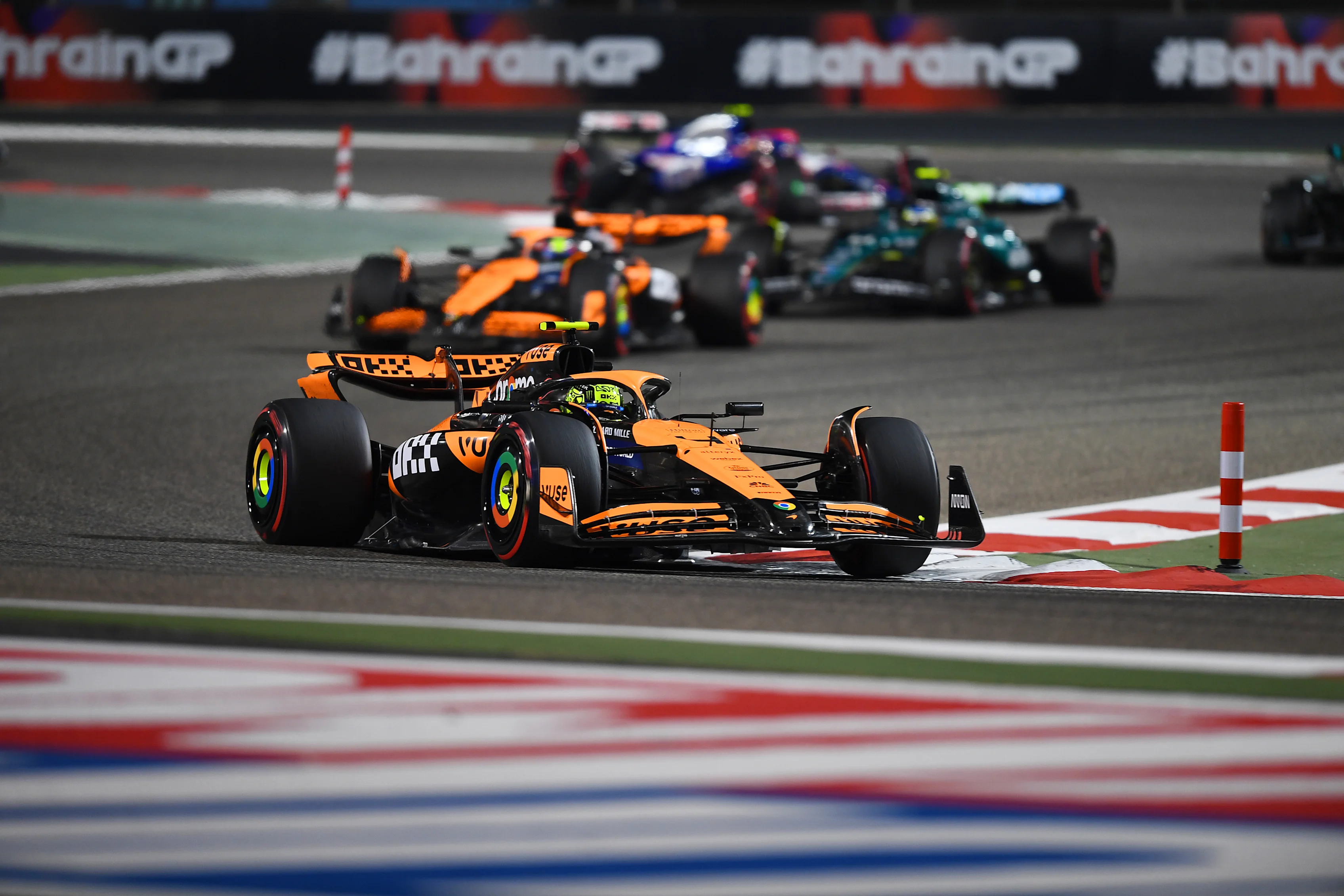 BAHRAIN, BAHRAIN - MARCH 02: Lando Norris of Great Britain driving the (4) McLaren MCL38 Mercedes