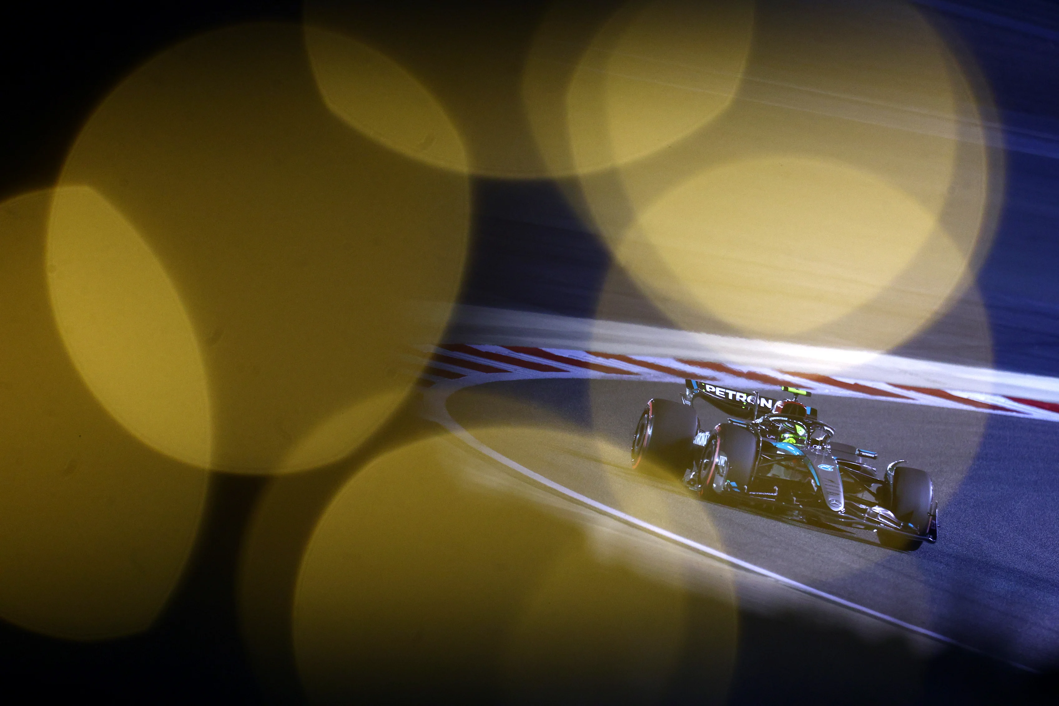 BAHRAIN, BAHRAIN - FEBRUARY 29: Lewis Hamilton of Great Britain driving the (44) Mercedes AMG Petronas F1 Team W15 on track during practice ahead of the F1 Grand Prix of Bahrain at Bahrain International Circuit on February 29, 2024 in Bahrain, Bahrain. (Photo by Clive Rose/Getty Images)