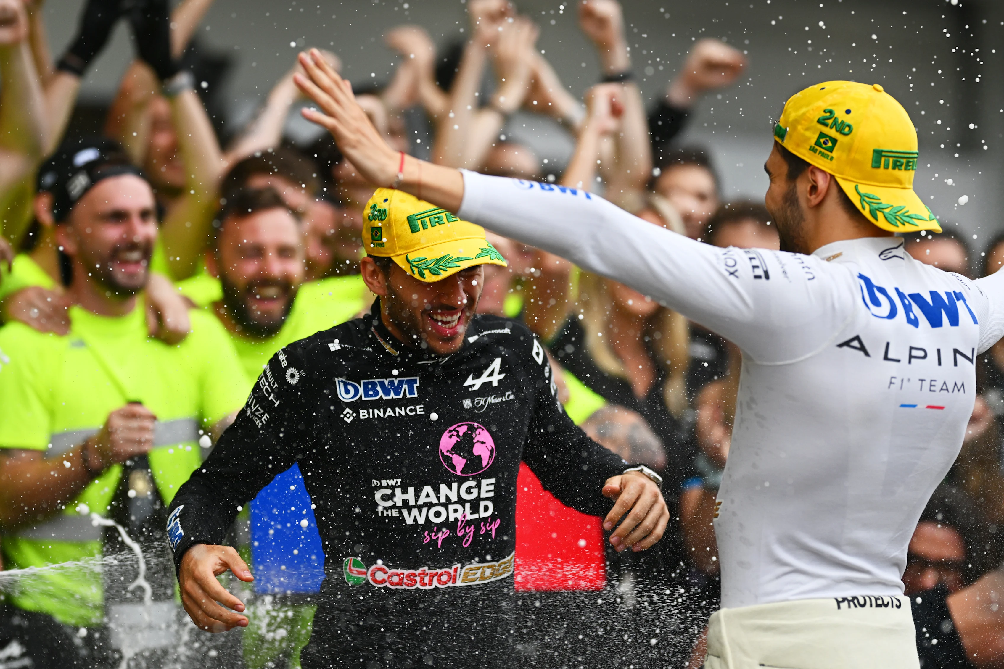 SAO PAULO, BRAZIL - NOVEMBER 03: Second placed Esteban Ocon of France and Alpine F1 and Third