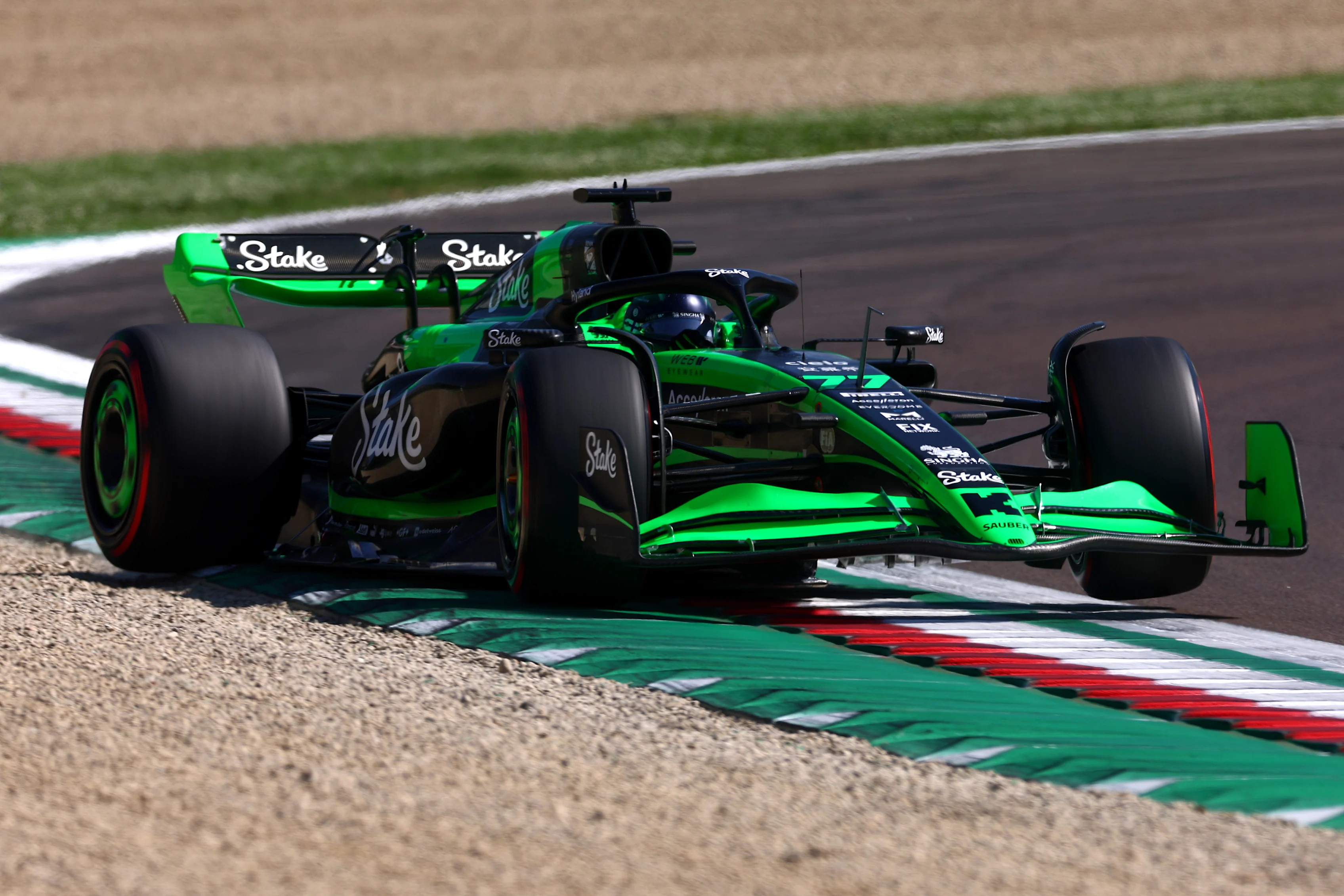 IMOLA, ITALY - MAY 18: Valtteri Bottas of Finland driving the (77) Kick Sauber C44 Ferrari on track during qualifying ahead of the F1 Grand Prix of Emilia-Romagna at Autodromo Enzo e Dino Ferrari Circuit on May 18, 2024 in Imola, Italy. (Photo by Lars Baron/Getty Images)