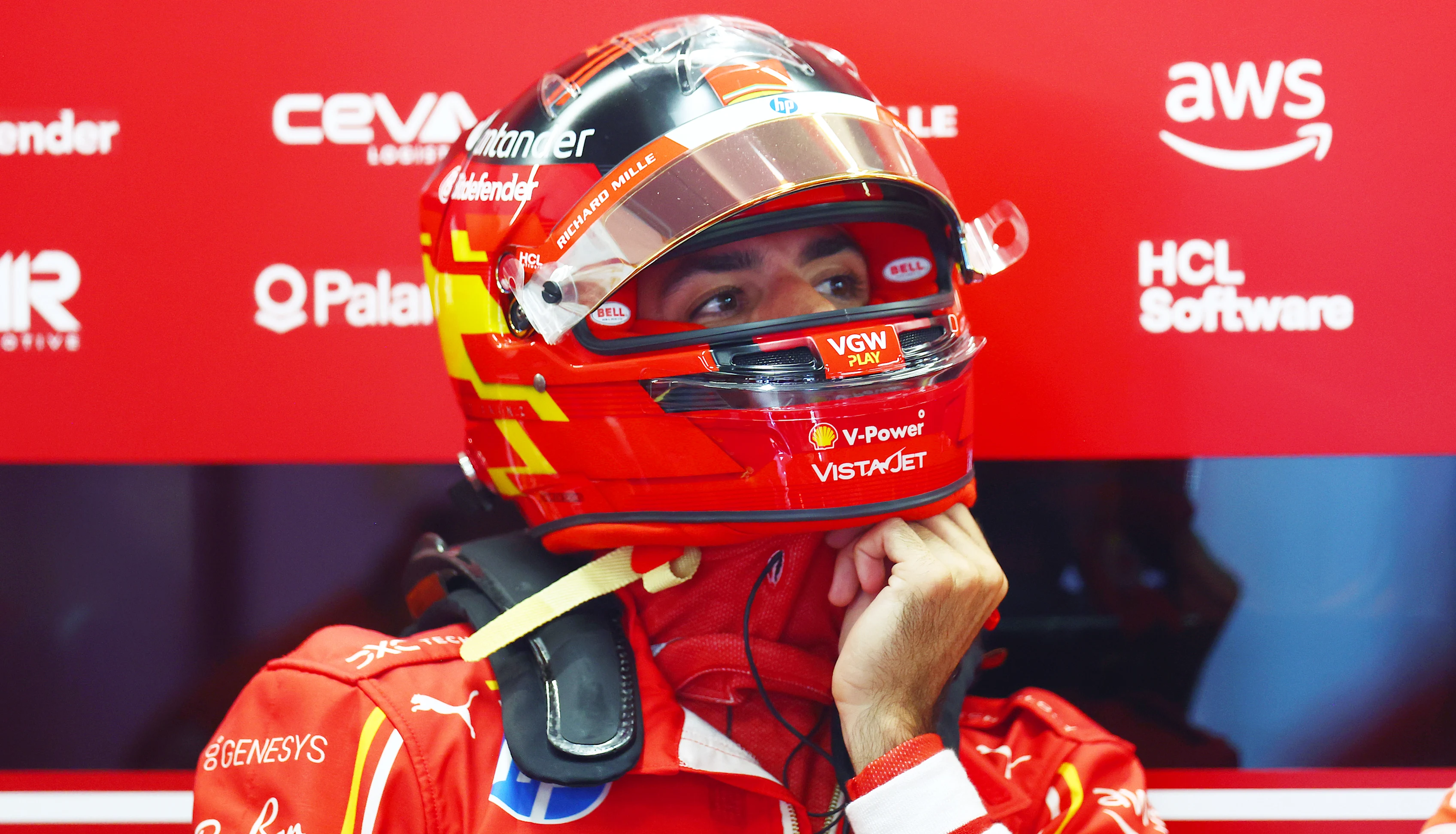 BUDAPEST, HUNGARY - JULY 19: Carlos Sainz of Spain and Ferrari prepares to drive itg during practice ahead of the F1 Grand Prix of Hungary at Hungaroring on July 19, 2024 in Budapest, Hungary. (Photo by Bryn Lennon - Formula 1/Formula 1 via Getty Images)