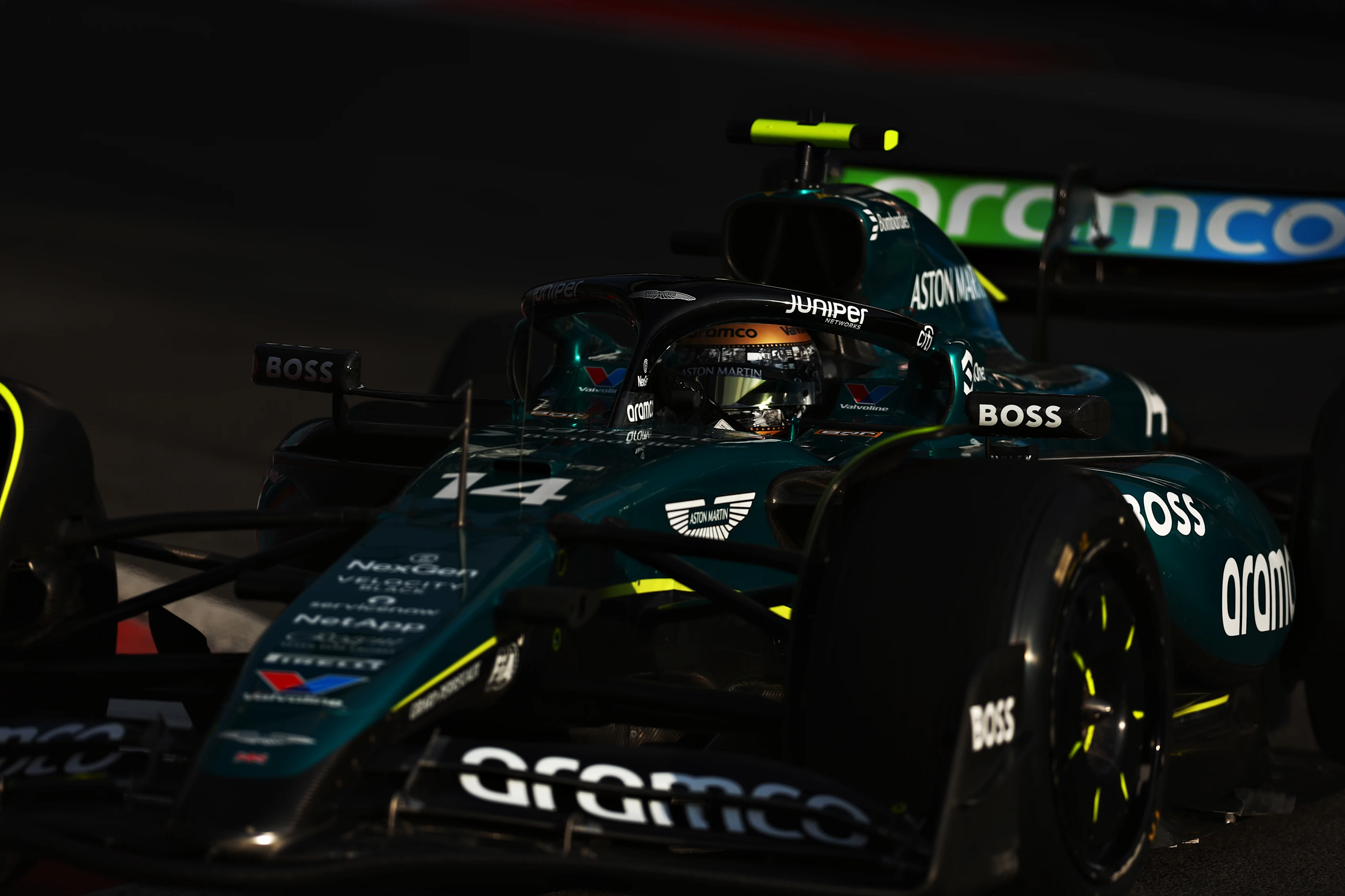 MEXICO CITY, MEXICO - OCTOBER 25: Fernando Alonso of Spain driving the (14) Aston Martin AMR24 Mercedes on track during practice ahead of the F1 Grand Prix of Mexico at Autodromo Hermanos Rodriguez on October 25, 2024 in Mexico City, Mexico. (Photo by Bryn Lennon - Formula 1/Formula 1 via Getty Images)