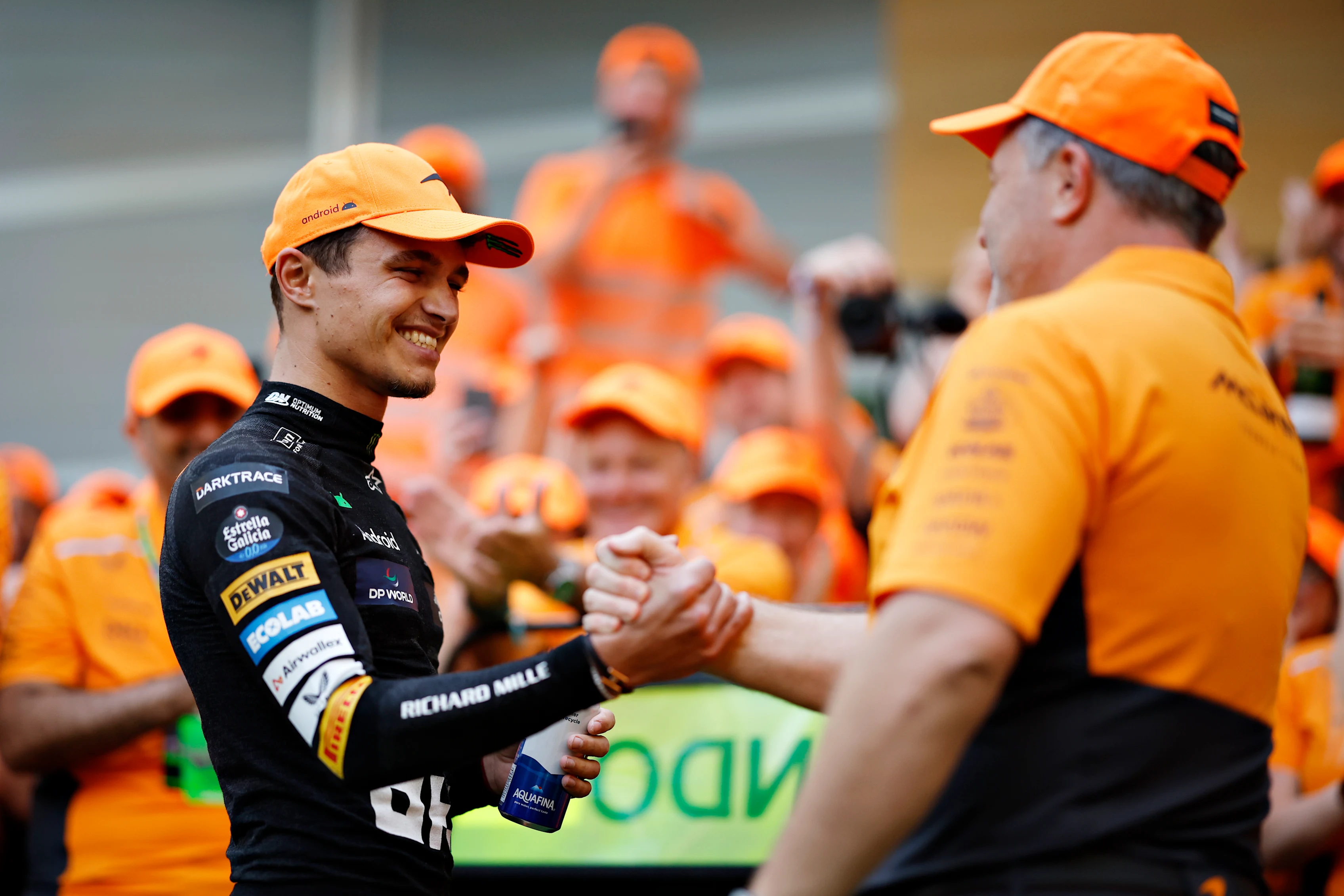 MIAMI, FLORIDA - MAY 05: Race winner Lando Norris of Great Britain and McLaren celebrates victory