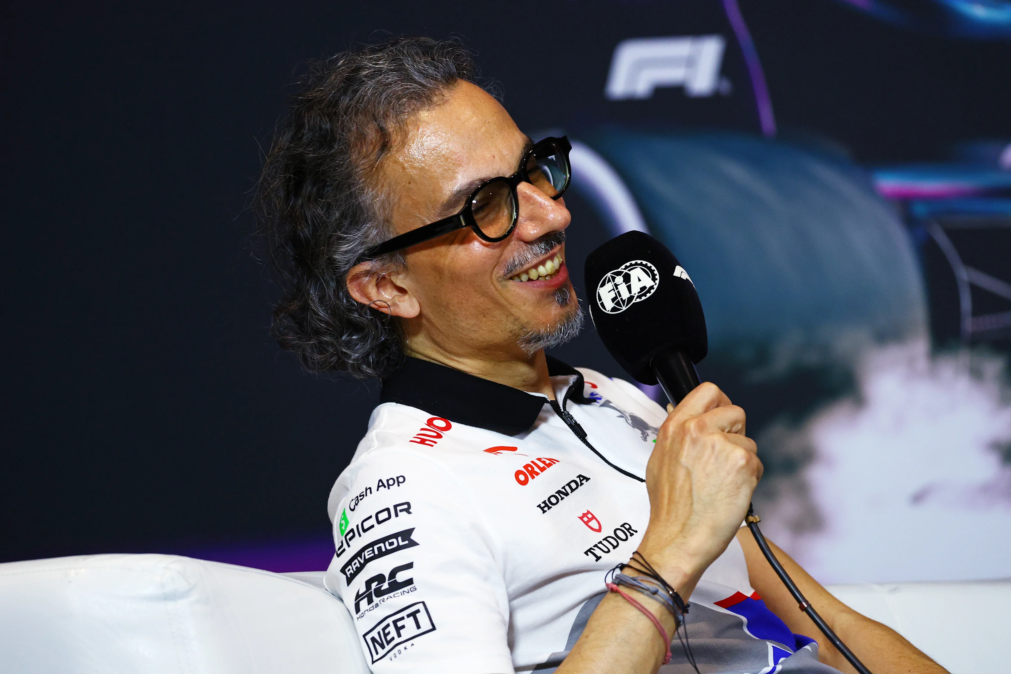MIAMI, FLORIDA - MAY 03: Laurent Mekies, Team Principal of Visa Cash App RB attends the Team Principals Press Conference after practice ahead of the F1 Grand Prix of Miami at Miami International Autodrome on May 03, 2024 in Miami, Florida. (Photo by Clive Rose/Getty Images)