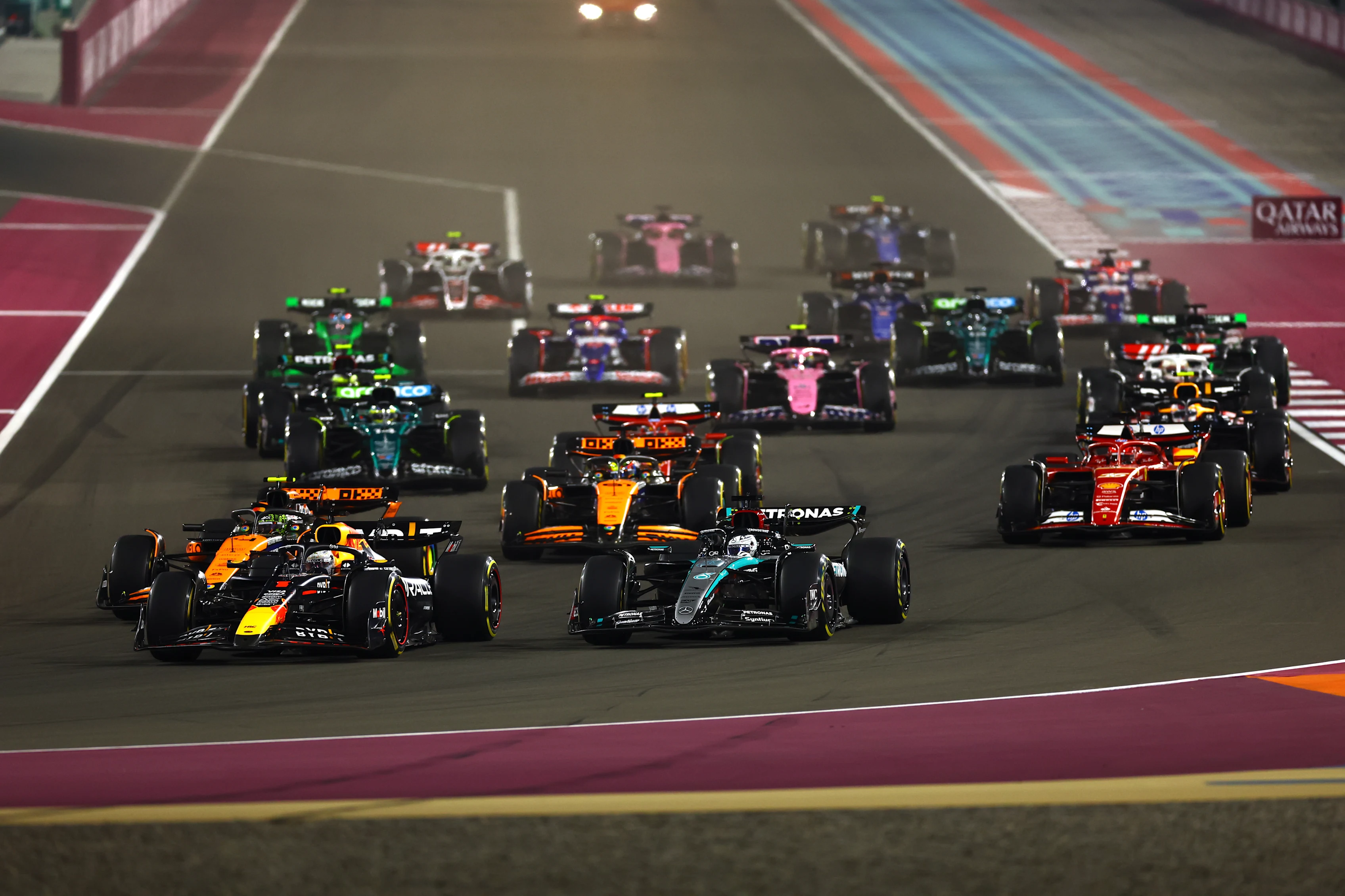 LUSAIL CITY, QATAR - DECEMBER 01: George Russell of Great Britain driving the (63) Mercedes AMG