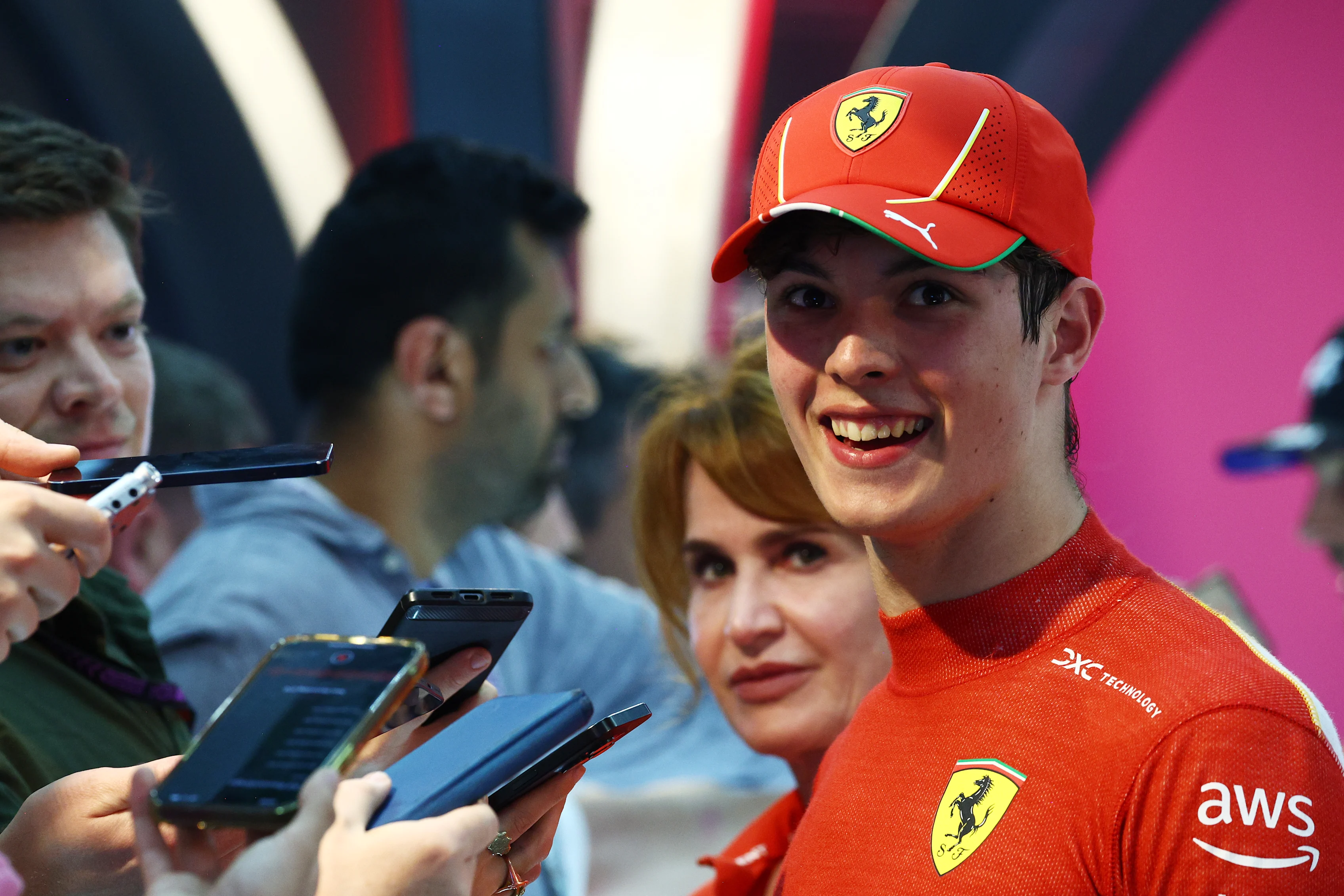 JEDDAH, SAUDI ARABIA - MARCH 09: 7th placed Oliver Bearman of Great Britain and Ferrari talks to