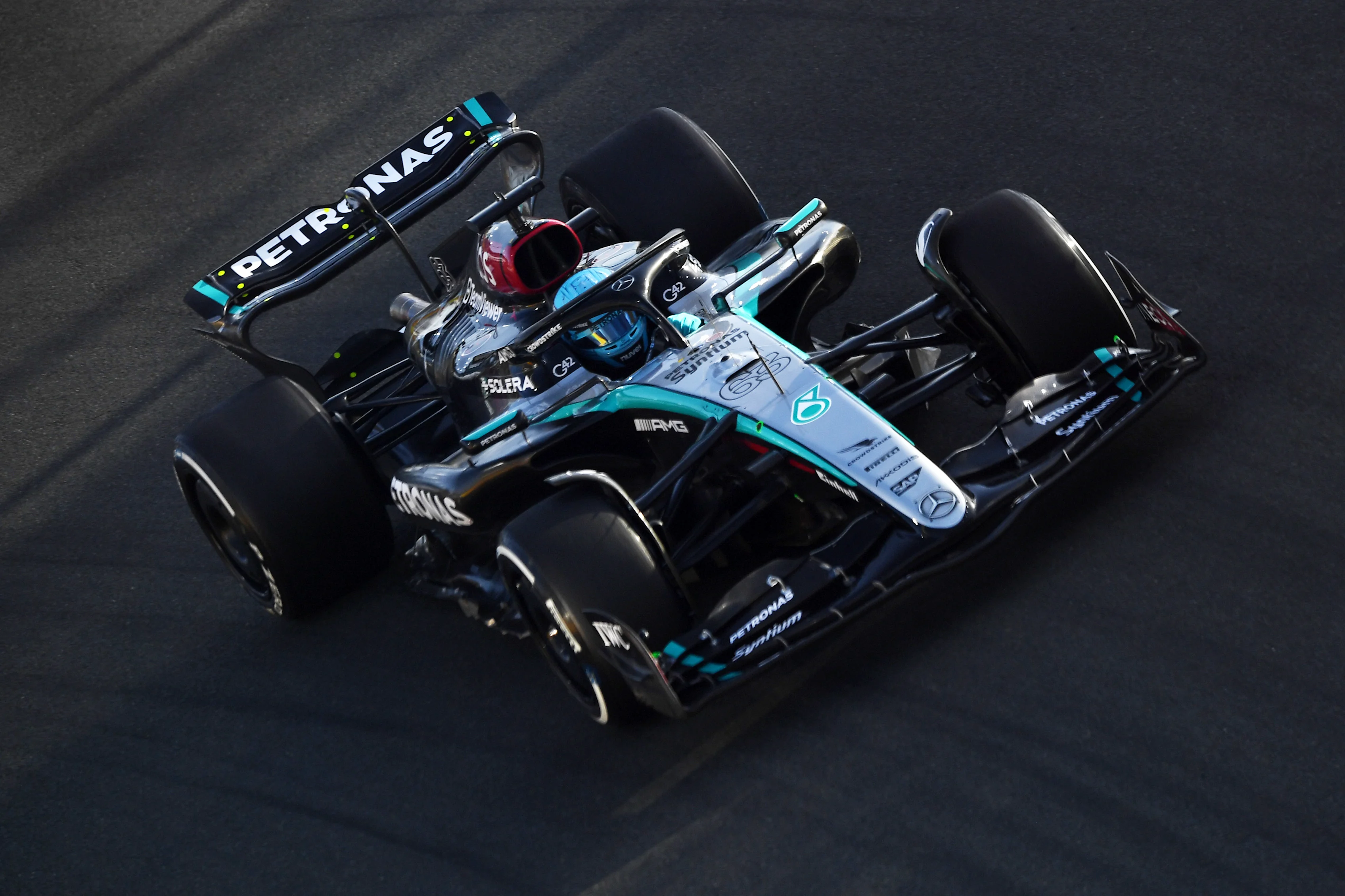 JEDDAH, SAUDI ARABIA - MARCH 07: George Russell of Great Britain driving the (63) Mercedes AMG