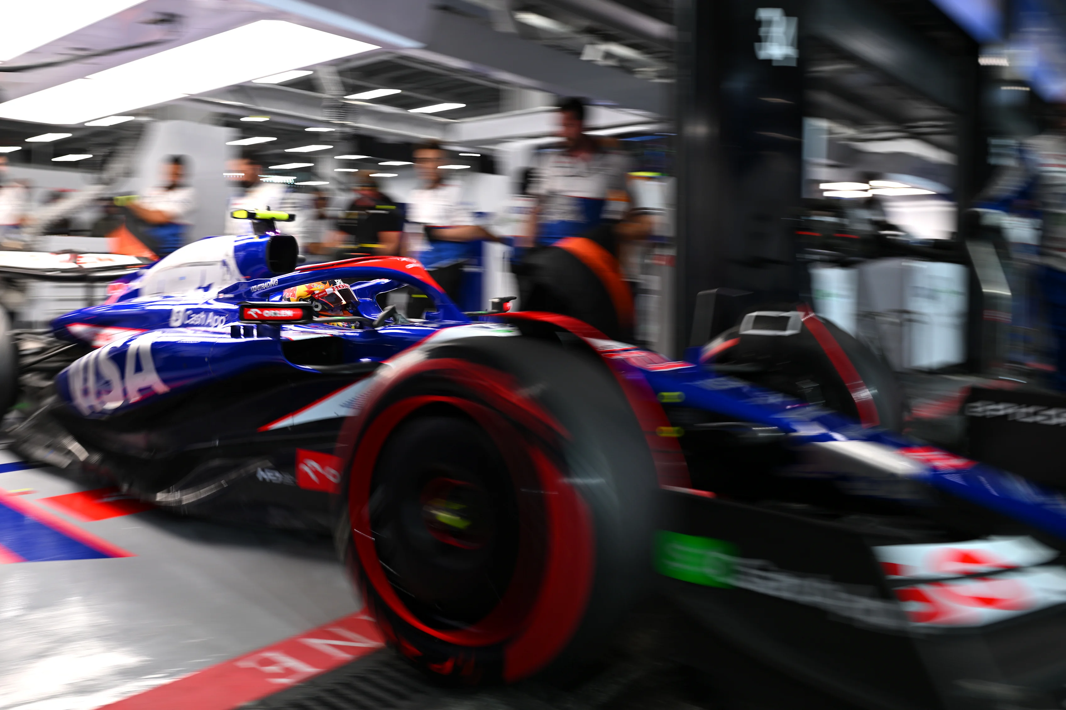 JEDDAH, SAUDI ARABIA - MARCH 08: Yuki Tsunoda of Japan driving the (22) Visa Cash App RB VCARB 01 leaves the garage during qualifying ahead of the F1 Grand Prix of Saudi Arabia at Jeddah Corniche Circuit on March 08, 2024 in Jeddah, Saudi Arabia. (Photo by Rudy Carezzevoli/Getty Images)