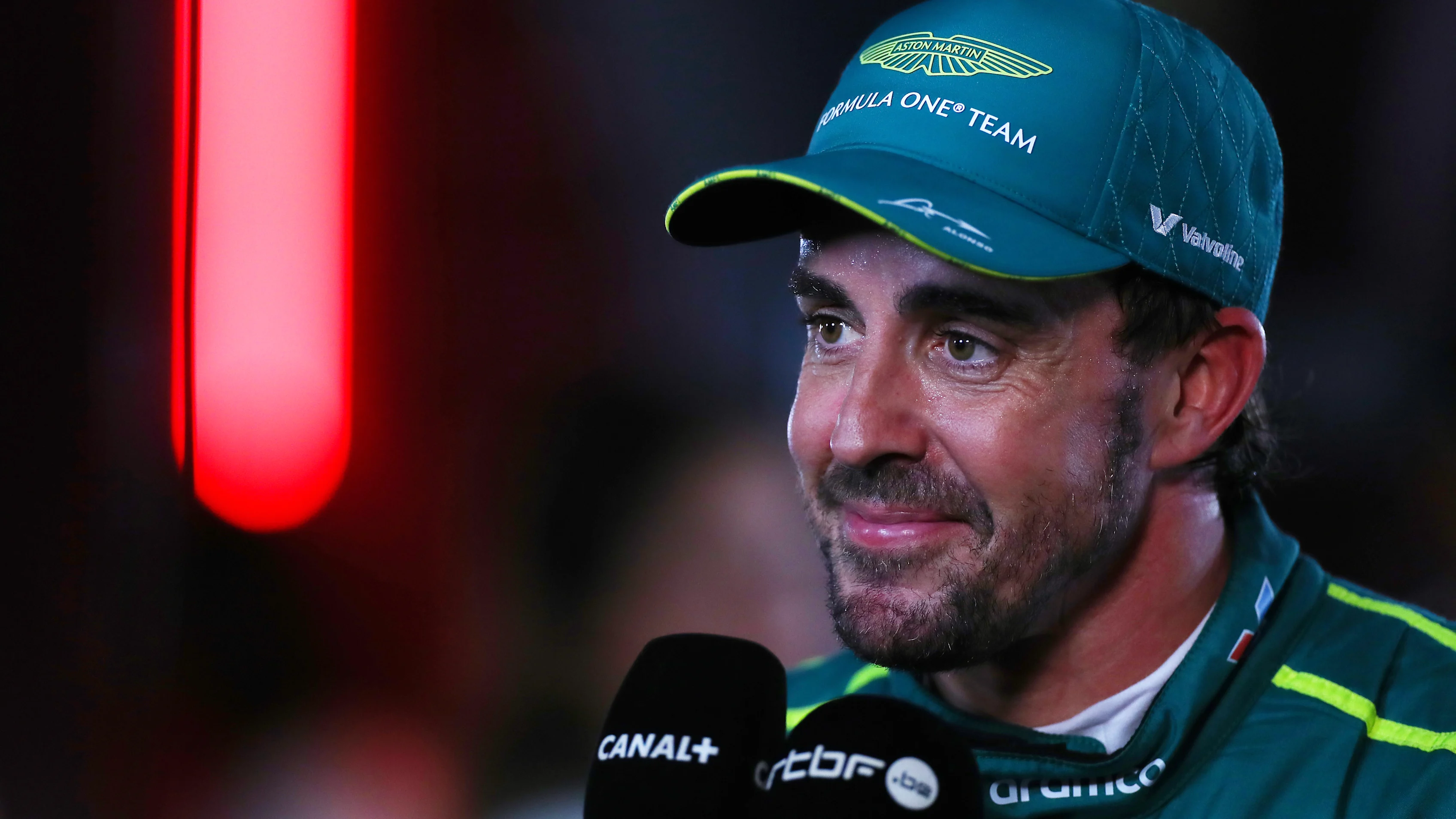JEDDAH, SAUDI ARABIA - MARCH 08: Fourth placed qualifier Fernando Alonso of Spain and Aston Martin