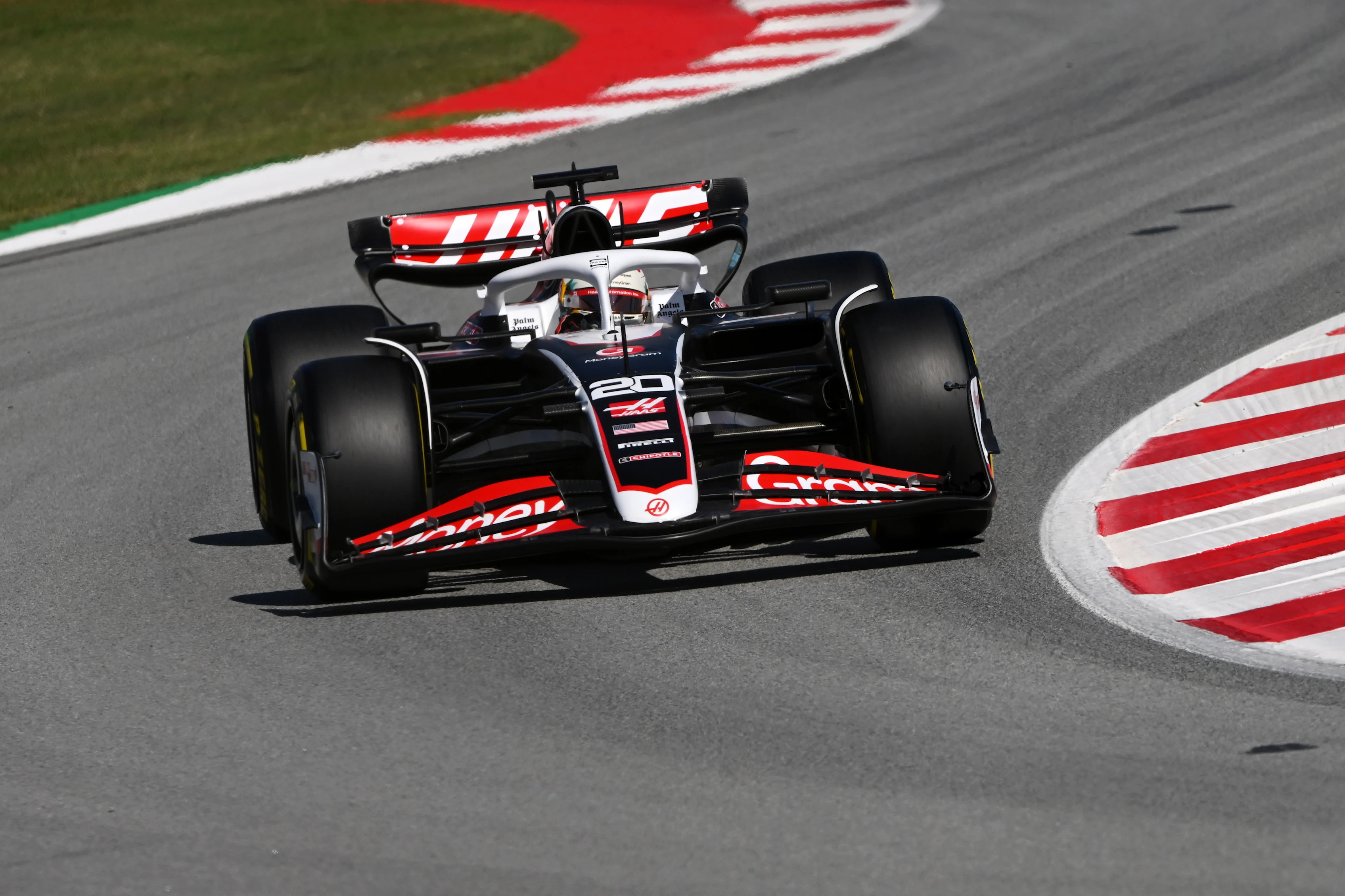 BARCELONA, SPAIN - JUNE 21: Kevin Magnussen of Denmark driving the (20) Haas F1 VF-24 Ferrari on track during practice ahead of the F1 Grand Prix of Spain at Circuit de Barcelona-Catalunya on June 21, 2024 in Barcelona, Spain. (Photo by Rudy Carezzevoli/Getty Images)