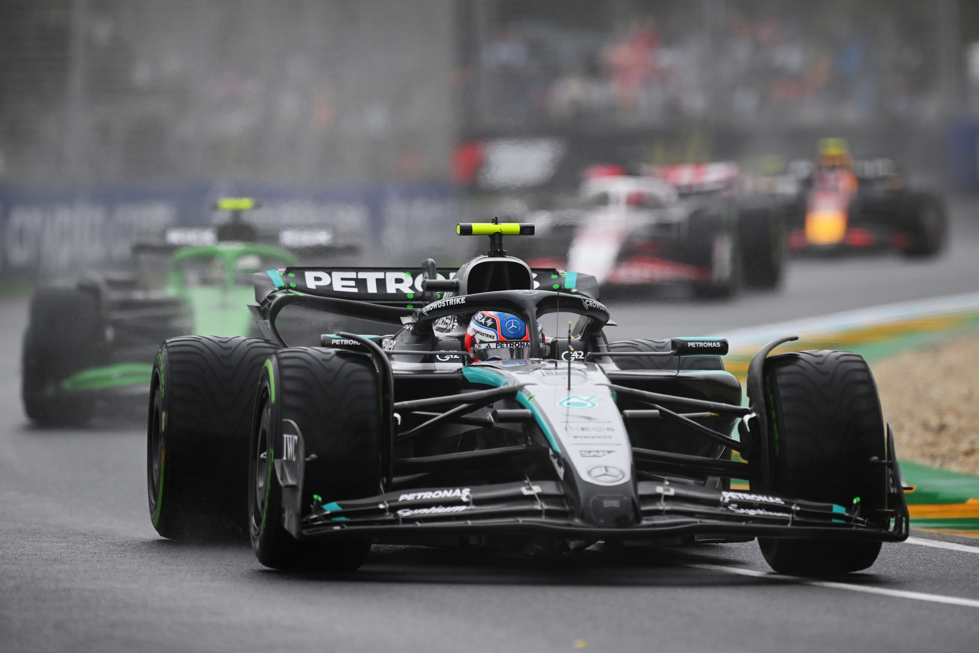 MELBOURNE, AUSTRALIA - MARCH 16: Andrea Kimi Antonelli of Italy driving the (12) Mercedes AMG
