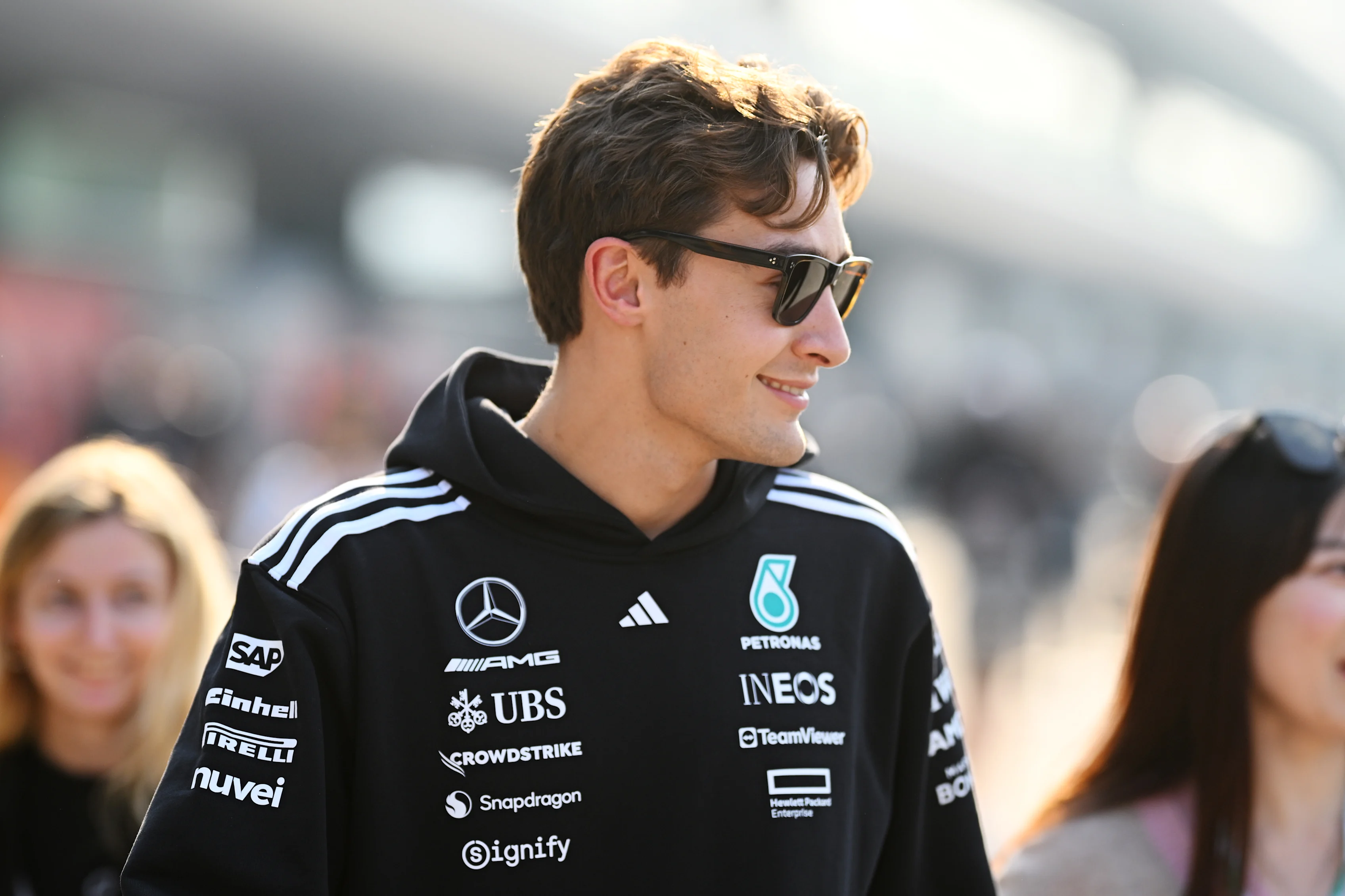 SHANGHAI, CHINA - MARCH 20: George Russell of Great Britain and Mercedes AMG Petronas F1 Team looks