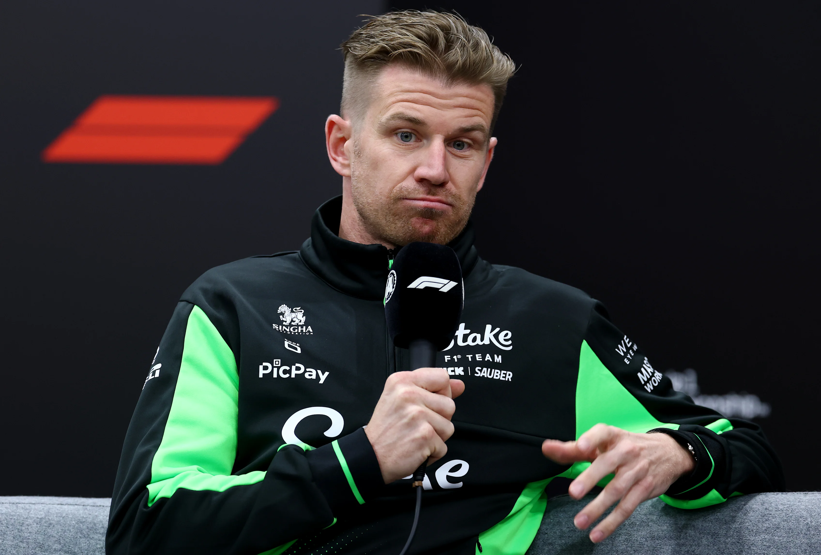 SUZUKA, JAPAN - APRIL 03: Nico Hulkenberg of Germany and Stake F1 Team Kick Sauber in the Drivers Press Conference during previews ahead of the F1 Grand Prix of Japan at Suzuka Circuit on April 03, 2025 in Suzuka, Japan. (Photo by Clive Rose/Getty Images)