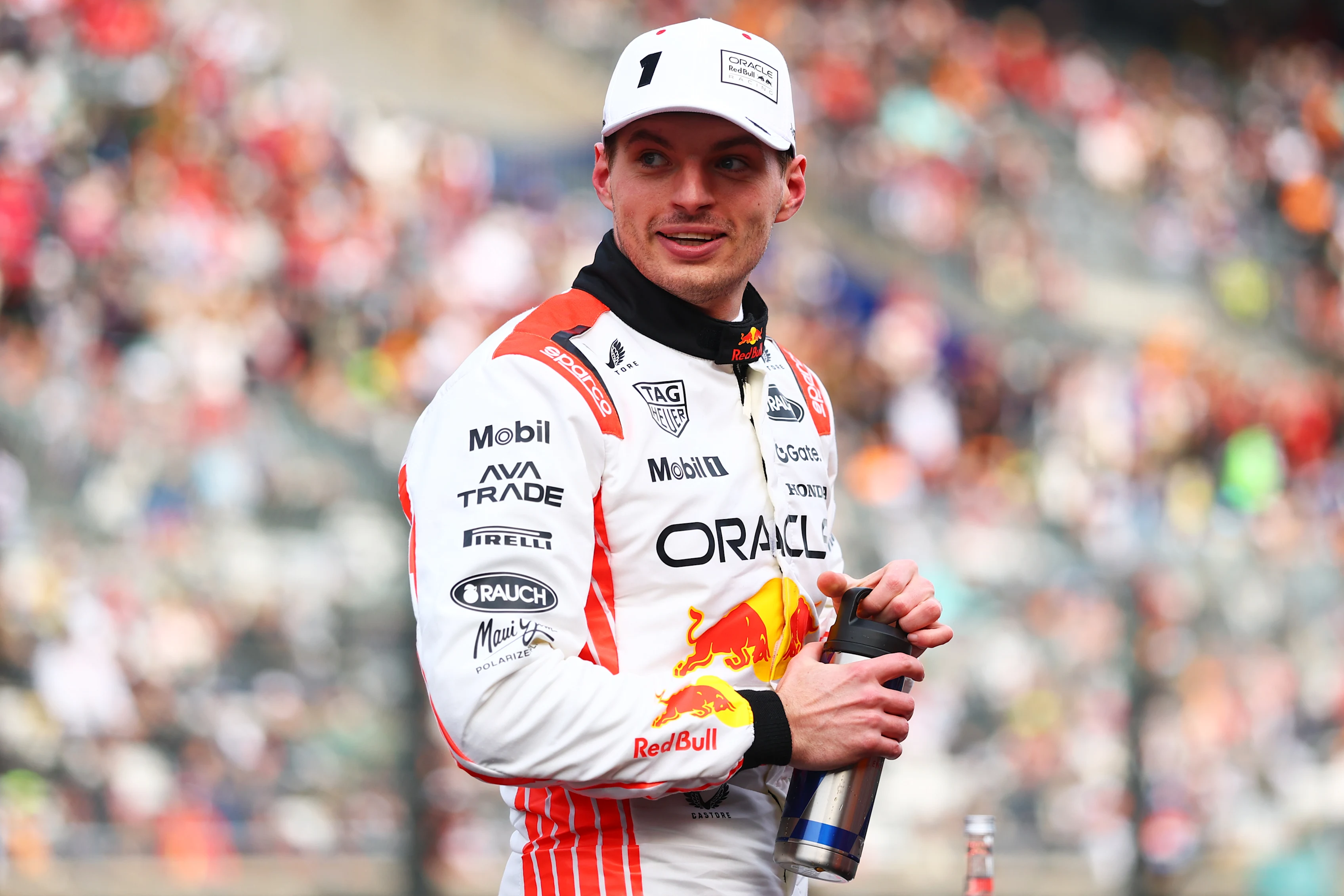 SUZUKA, JAPAN - APRIL 05: Pole position qualifier Max Verstappen of the Netherlands and Oracle Red Bull Racing in parc ferme during qualifying ahead of the F1 Grand Prix of Japan at Suzuka Circuit on April 05, 2025 in Suzuka, Japan. (Photo by Bryn Lennon - Formula 1/Formula 1 via Getty Images)