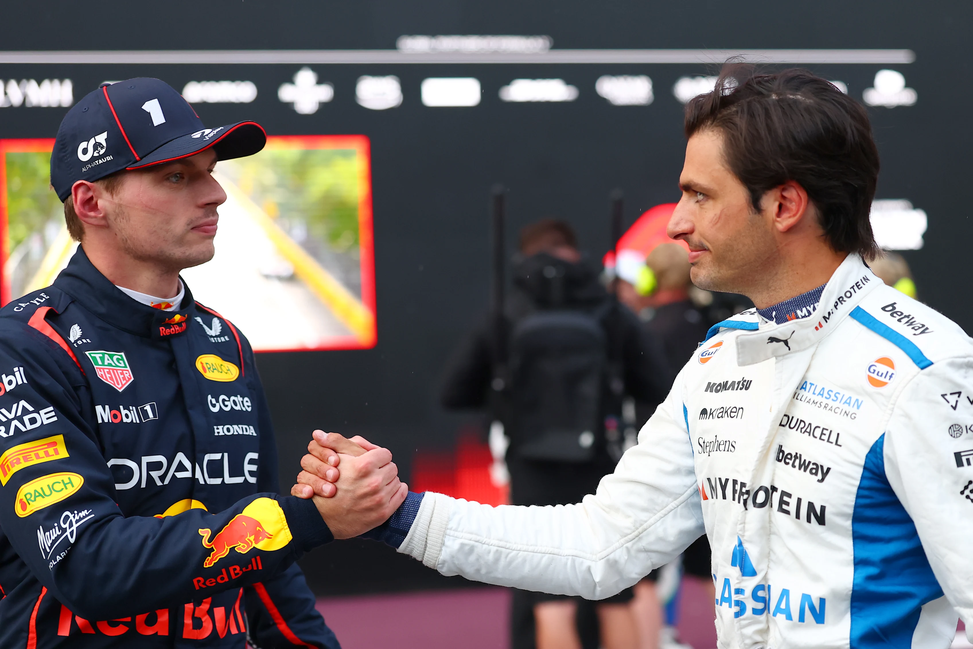 BAKU, AZERBAIJAN - SEPTEMBER 20: Pole position qualifier Max Verstappen of the Netherlands and