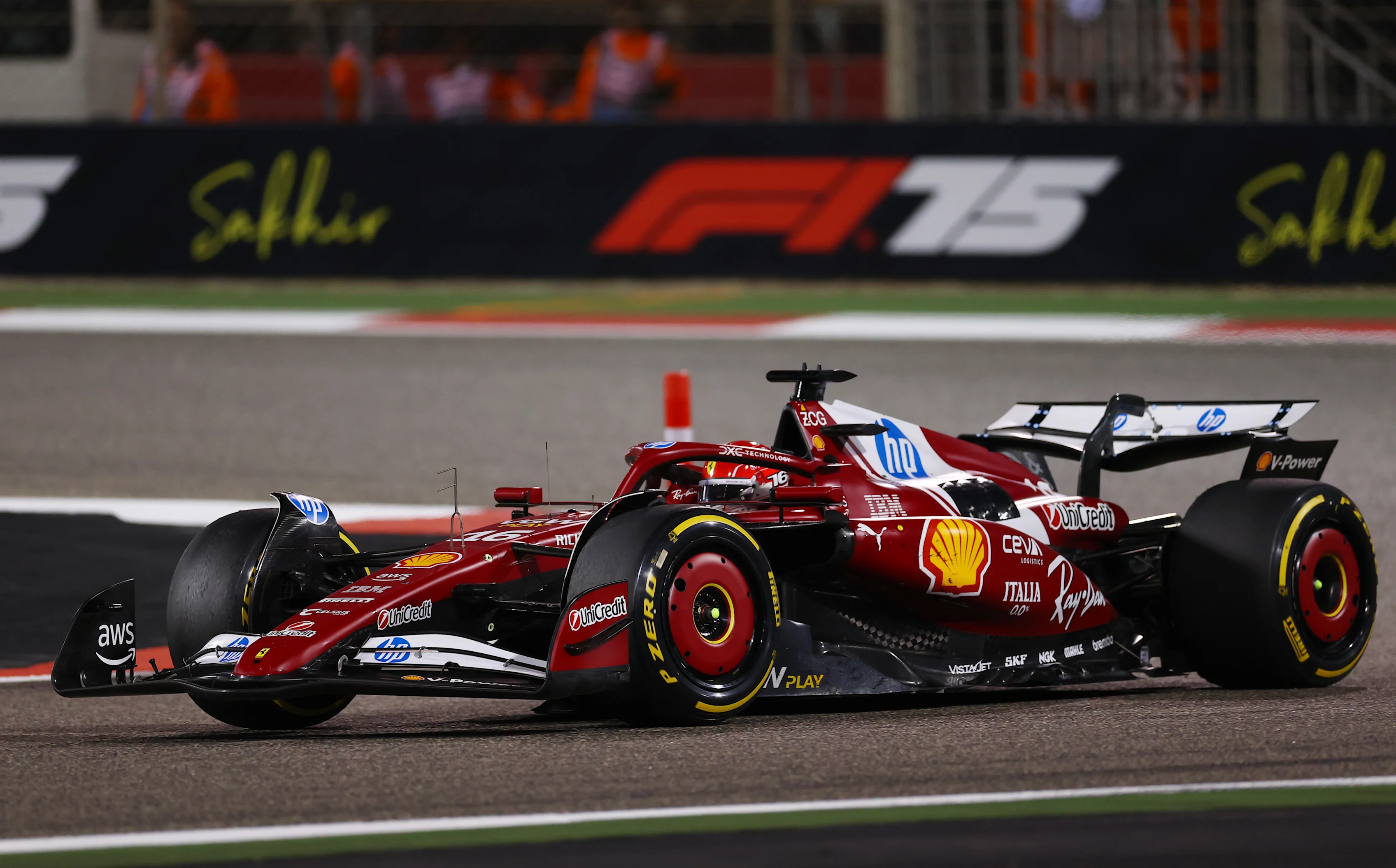 BAHRAIN, BAHRAIN - APRIL 13: Charles Leclerc of Monaco driving the (16) Scuderia Ferrari SF-25 on track during the F1 Grand Prix of Bahrain at Bahrain International Circuit on April 13, 2025 in Bahrain, Bahrain. (Photo by Bryn Lennon - Formula 1/Formula 1 via Getty Images)