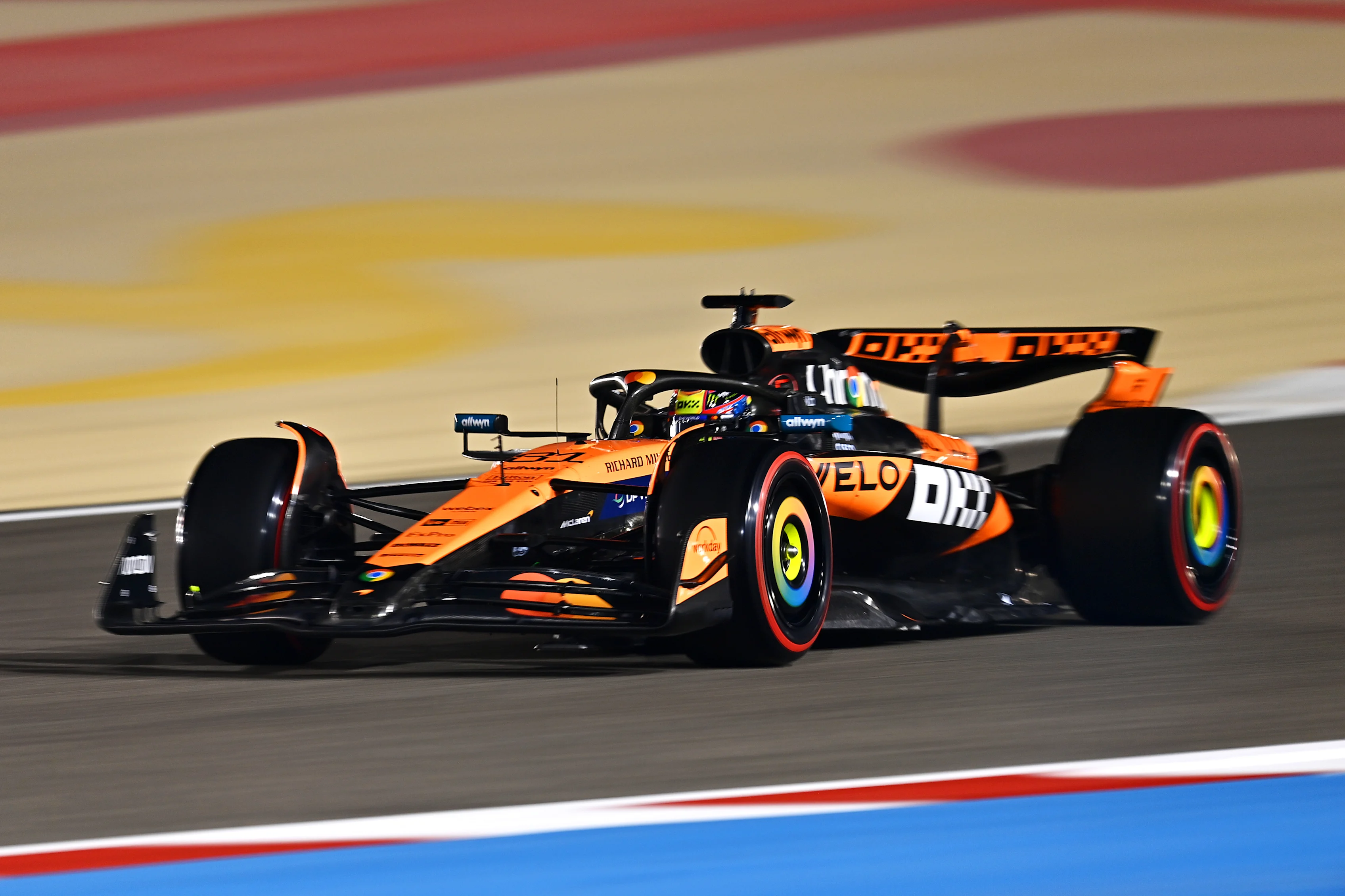 BAHRAIN, BAHRAIN - APRIL 11: Oscar Piastri of Australia driving the (81) McLaren MCL39 Mercedes on track during practice ahead of the F1 Grand Prix of Bahrain at Bahrain International Circuit on April 11, 2025 in Bahrain, Bahrain. (Photo by James Sutton - Formula 1/Formula 1 via Getty Images)
